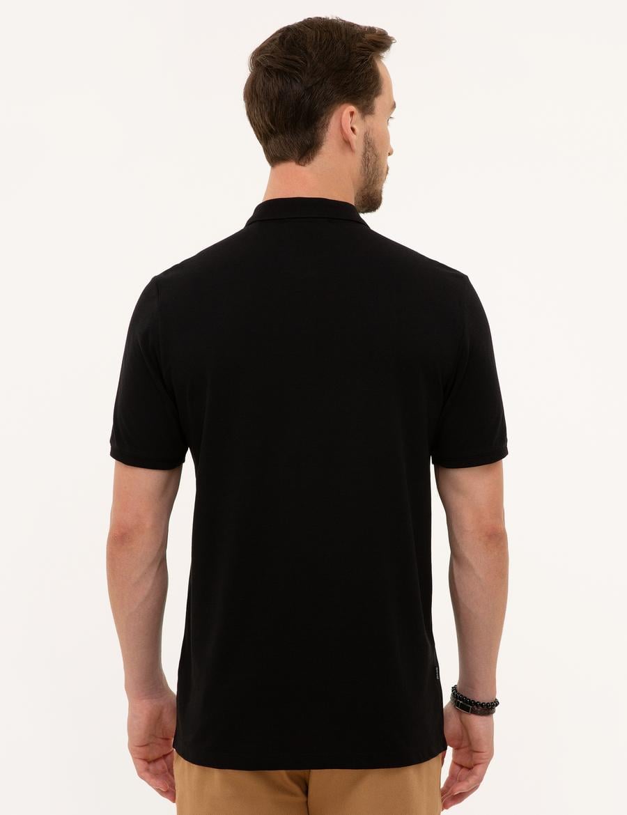 Siyah Regular Fit Basic Polo Yaka T-Shirt