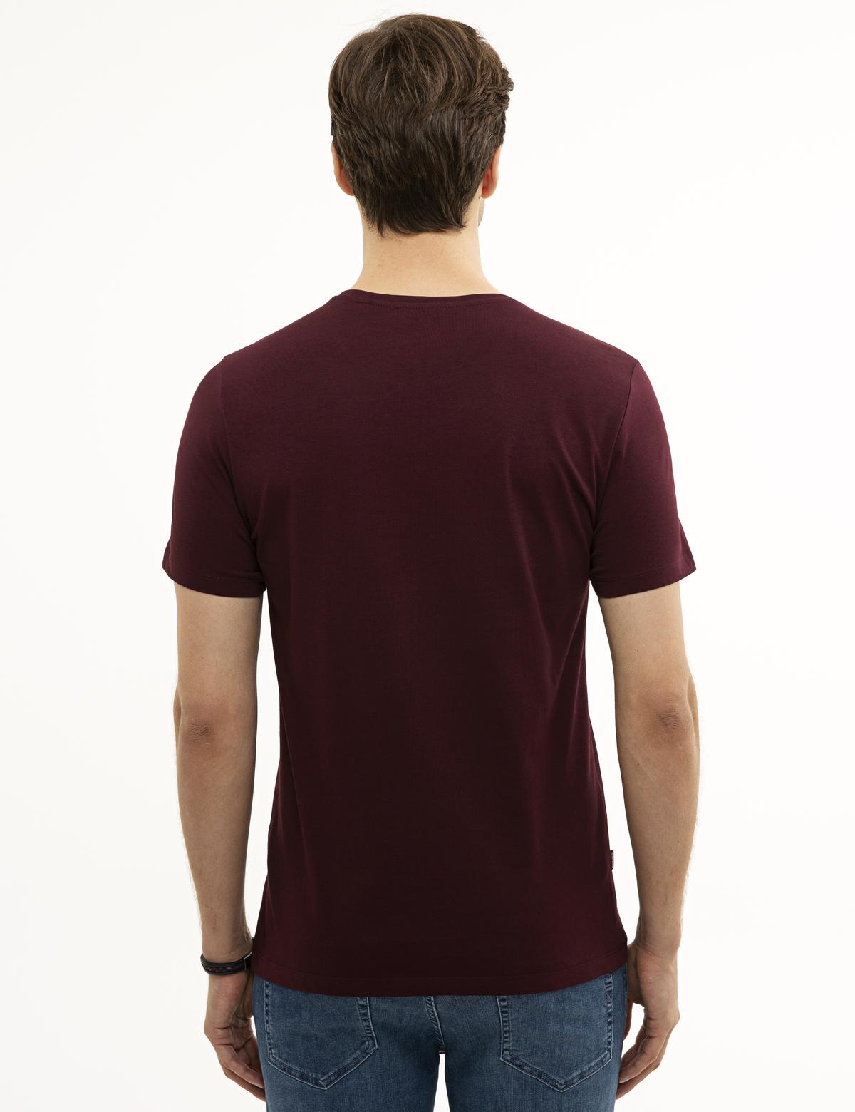 Bordo Slim Fit Bisiklet Yaka Basic T-Shirt - 50225511042