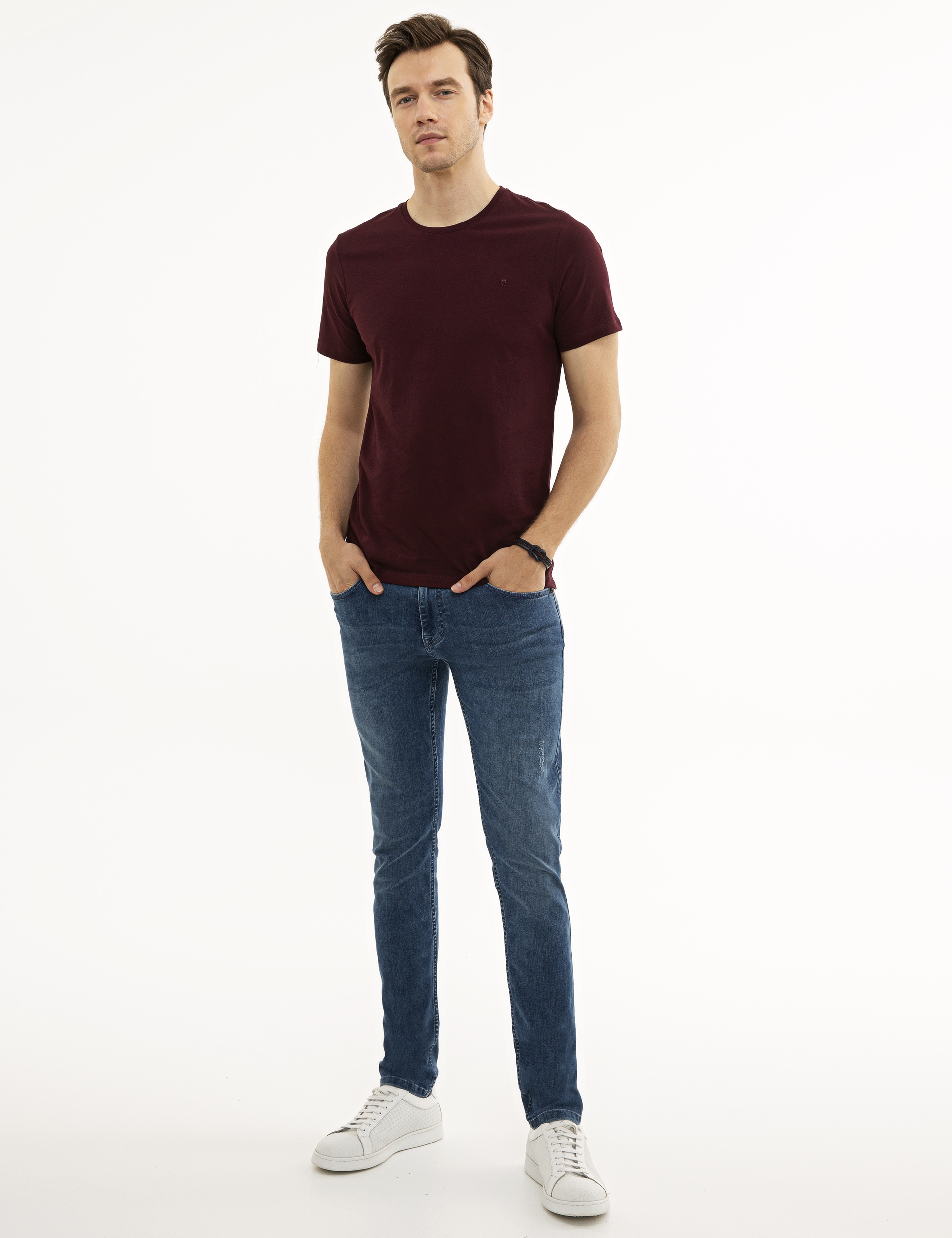 Bordo Slim Fit Bisiklet Yaka Basic T-Shirt - Image 4