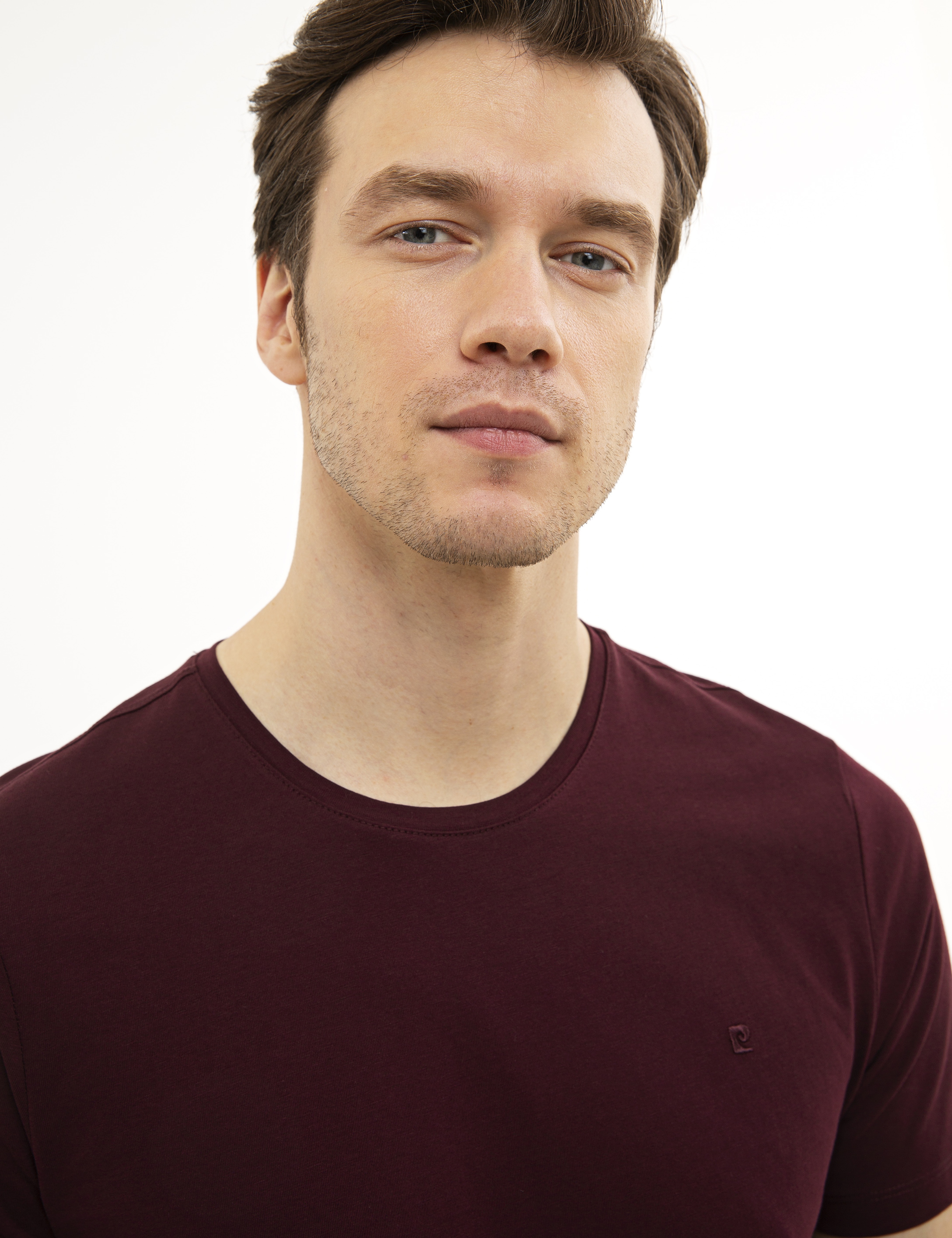 Bordo Slim Fit Bisiklet Yaka Basic T-Shirt