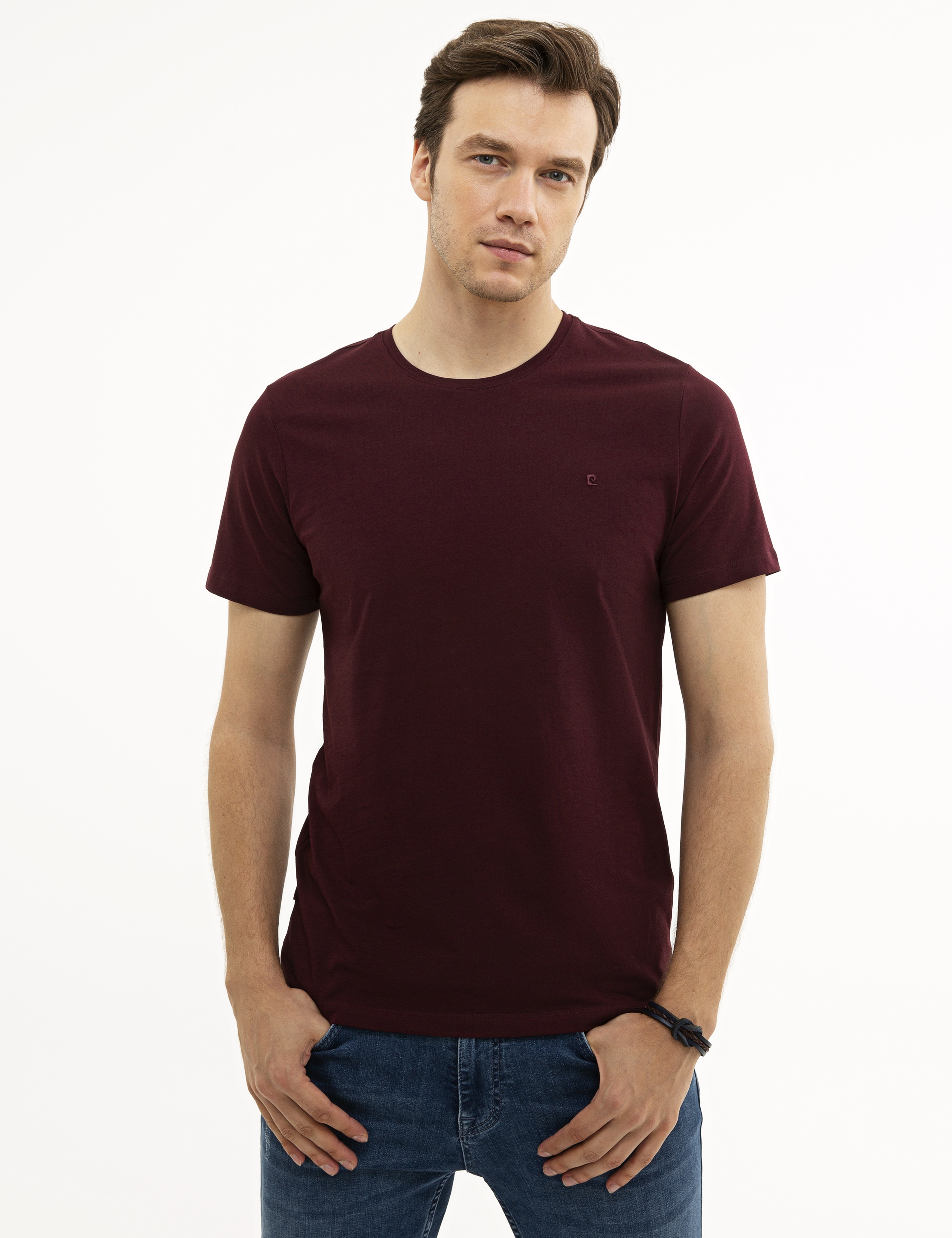 Bordo Slim Fit Bisiklet Yaka Basic T-Shirt - Image 2