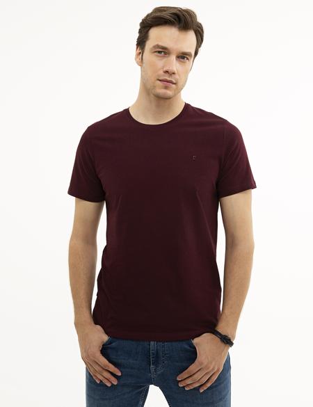Bordo Slim Fit Bisiklet Yaka Basic T-Shirt - 50225511042