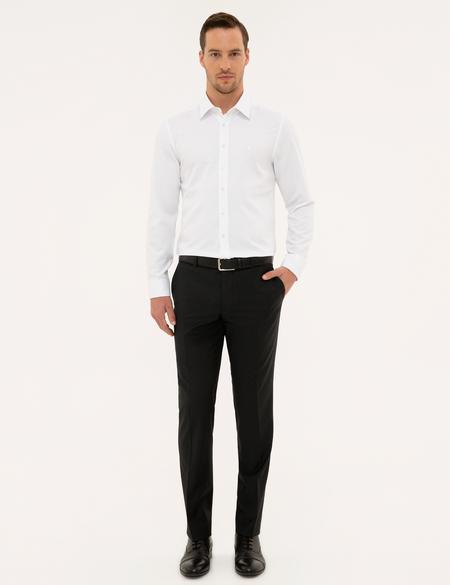Beyaz Slim Fit Armürlü Gömlek - 50227373009