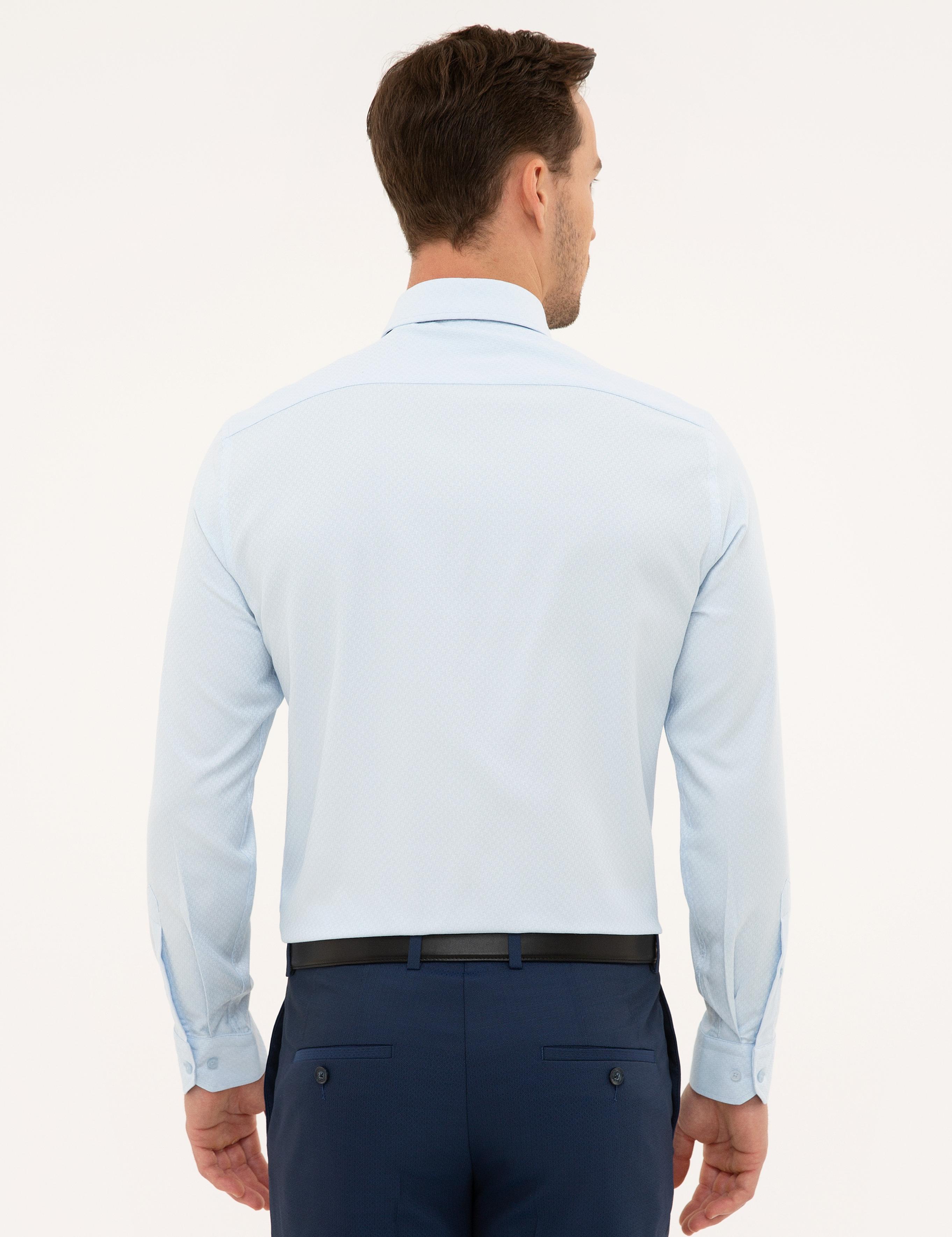 Açık Mavi Slim Fit Armürlü Gömlek