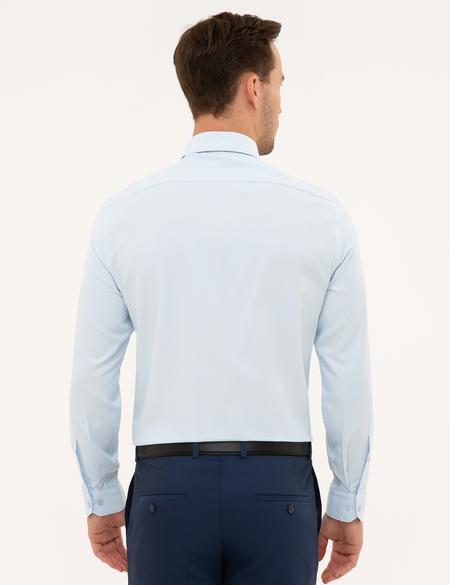 Açık Mavi Slim Fit Armürlü Gömlek - 50227373014