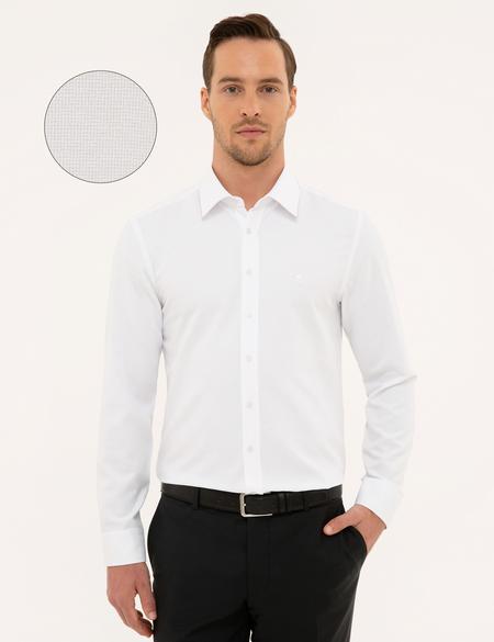 Beyaz Slim Fit Armürlü Gömlek - 50227373009