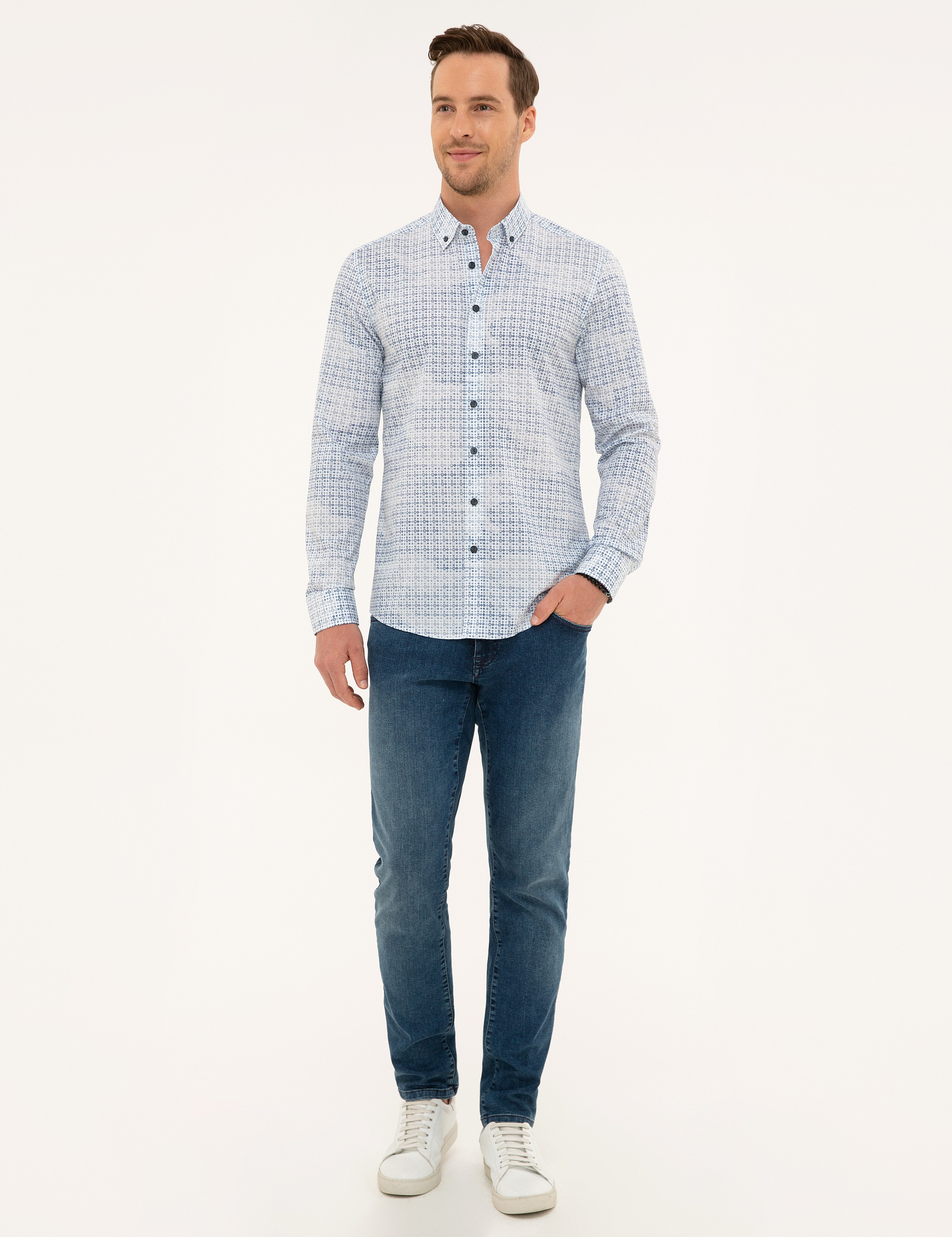 Mavi Slim Fit Uzun Kollu Gömlek - Image 4
