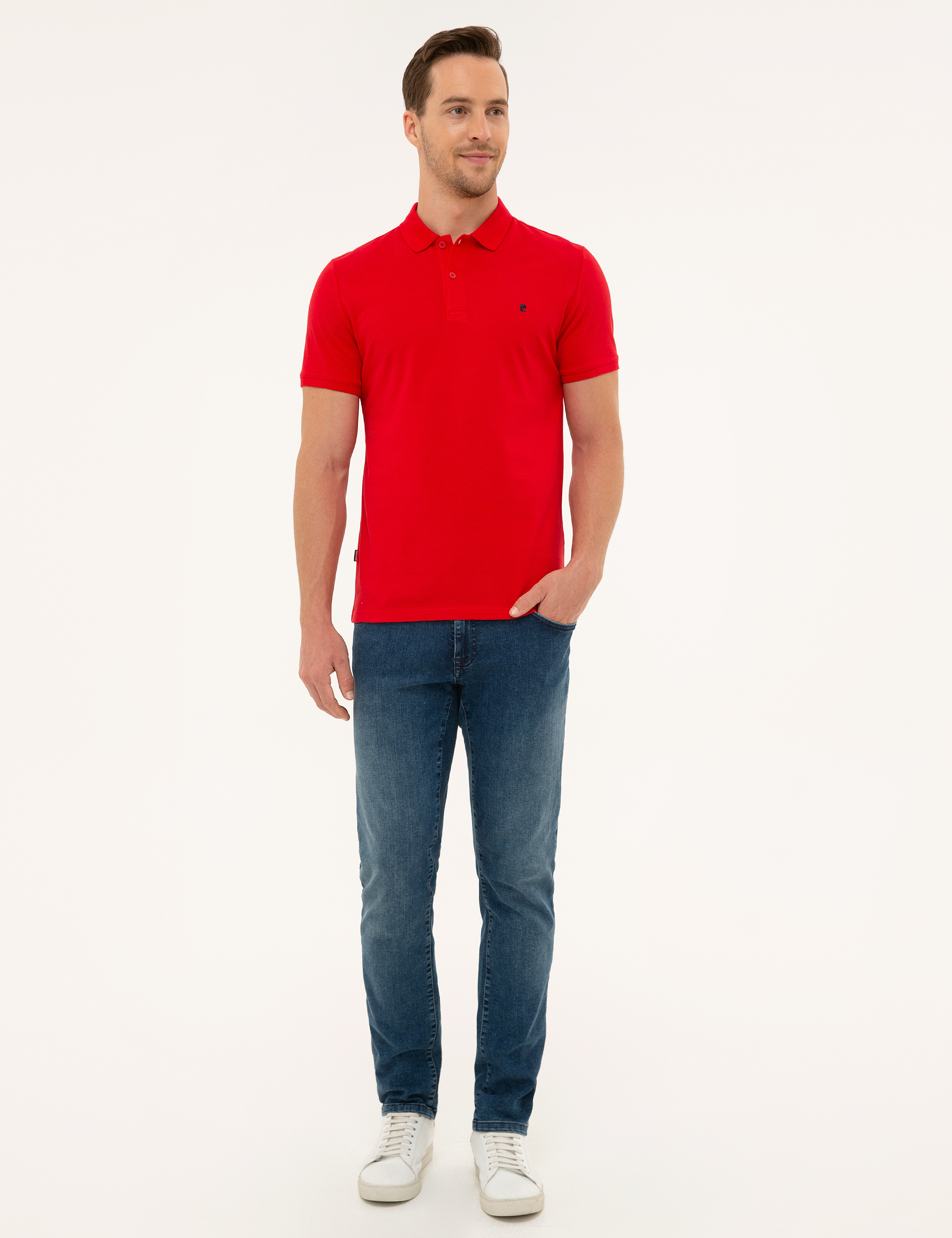 Koyu Kırmızı Slim Fit Basic Polo Yaka T-Shirt - Image 5