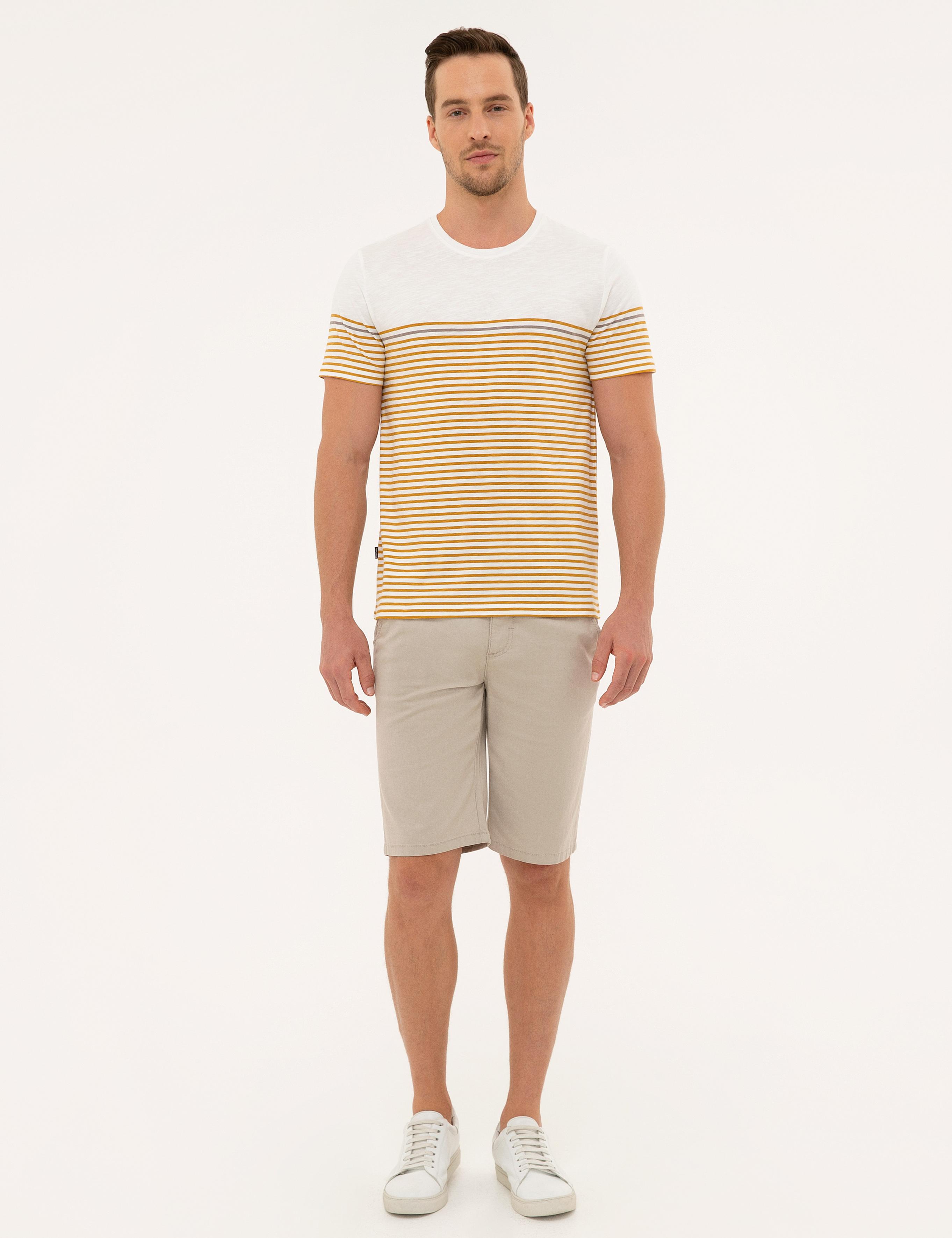 Bej Slim Fit Dokuma Şort