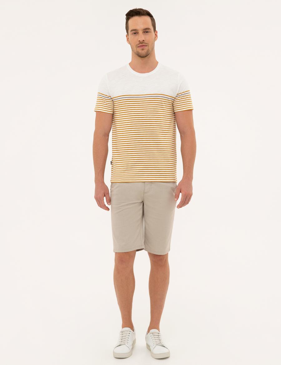 Bej Slim Fit Dokuma Şort