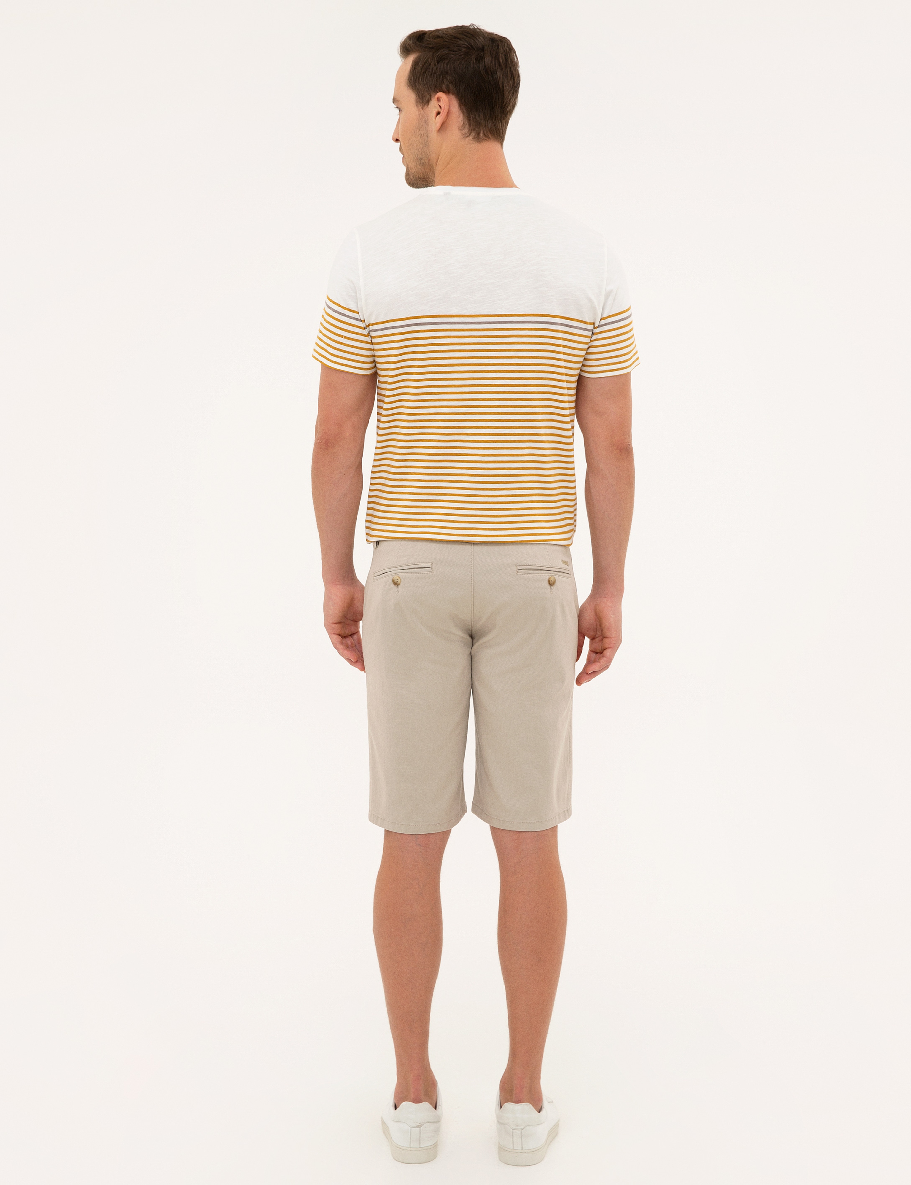 Bej Slim Fit Dokuma Şort - Image 3
