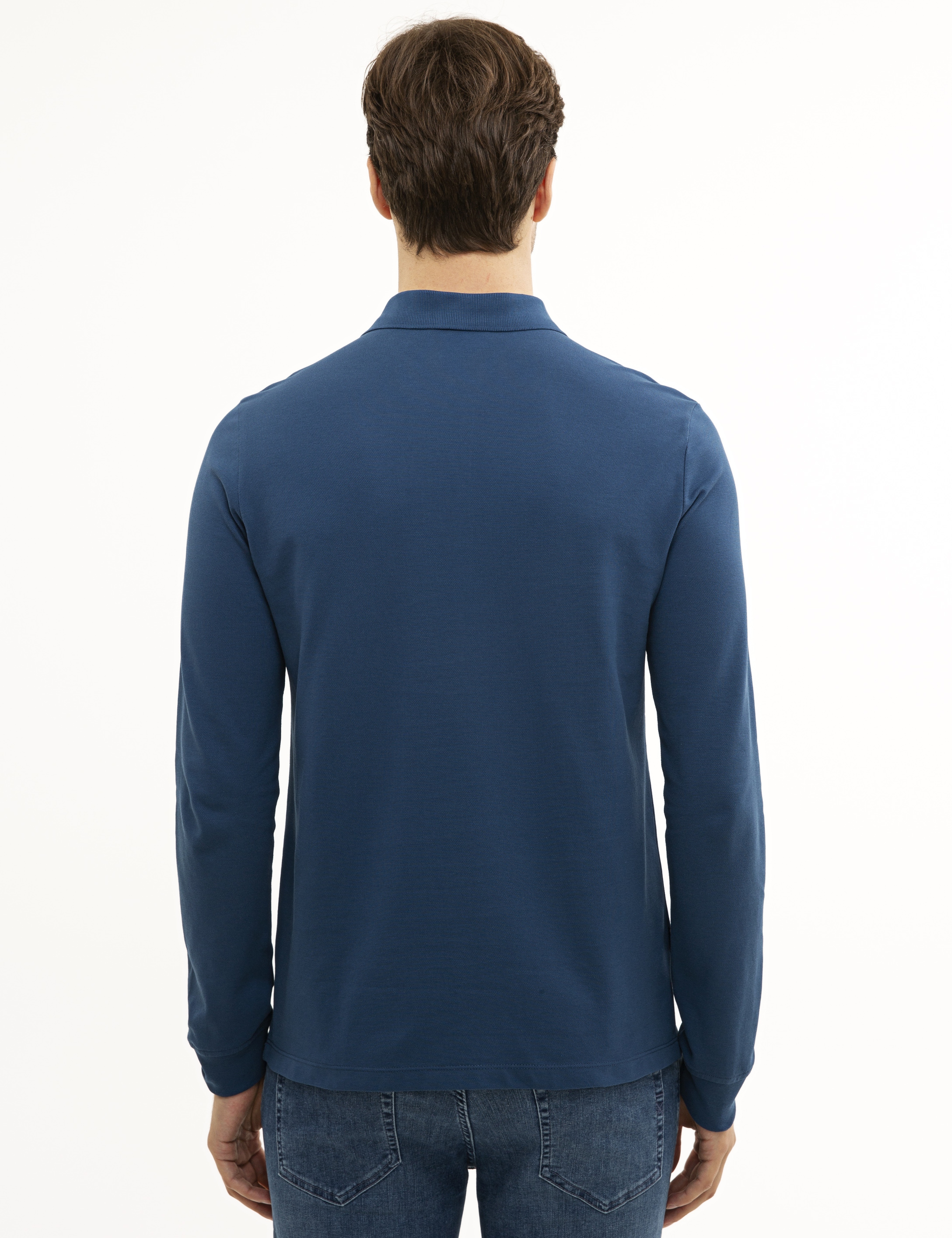 Açık Lacivert Slim Fit Polo Yaka Sweatshirt - Image 3