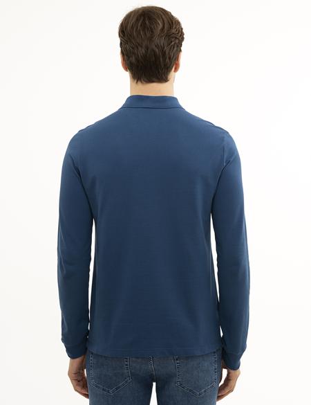 Açık Lacivert Slim Fit Polo Yaka Sweatshirt - 50226541056