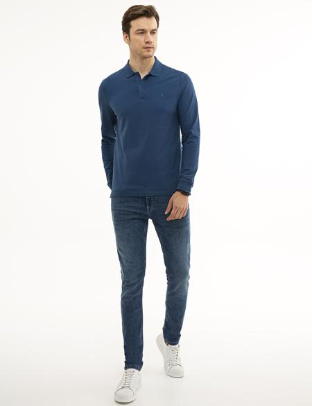 Açık Lacivert Slim Fit Polo Yaka Sweatshirt - 50226541056