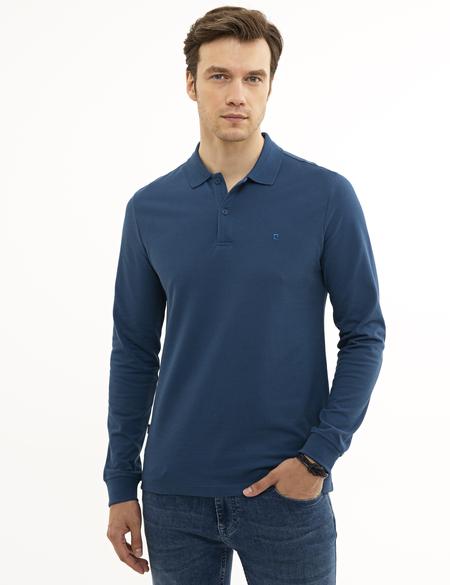 Açık Lacivert Slim Fit Polo Yaka Sweatshirt - 50226541056