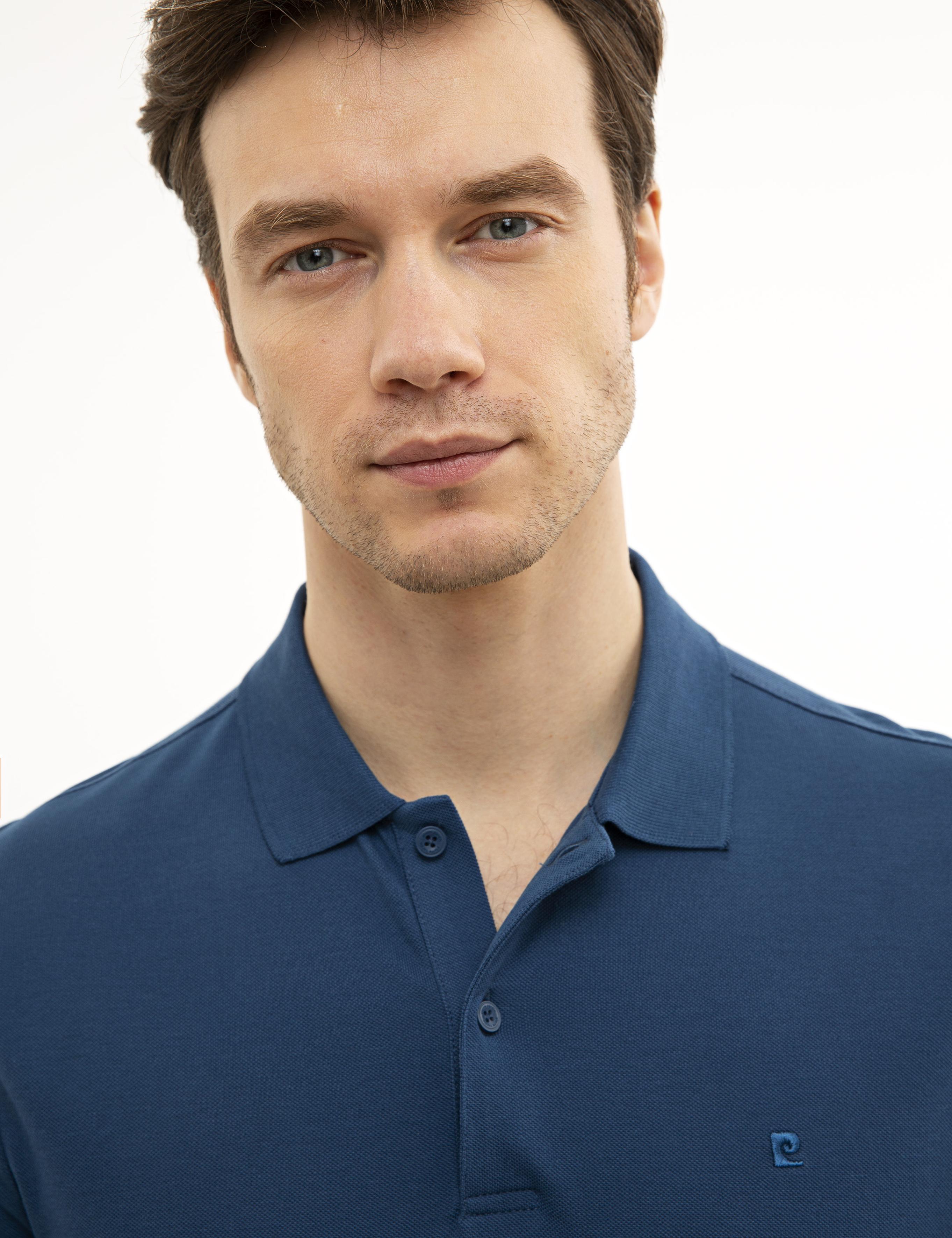 Açık Lacivert Slim Fit Polo Yaka Sweatshirt