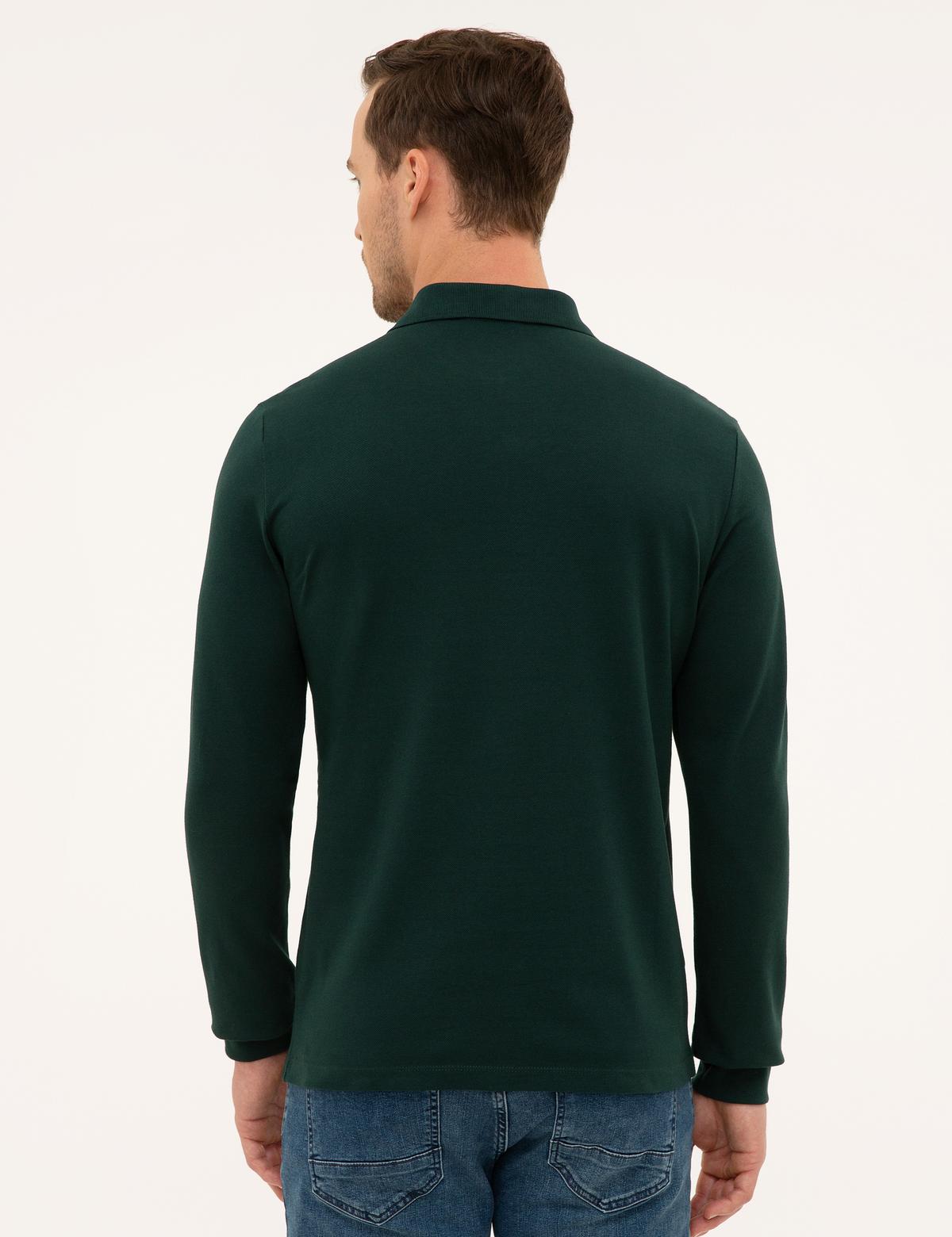 Koyu Yeşil Slim Fit Polo Yaka Sweatshirt - 50226541061