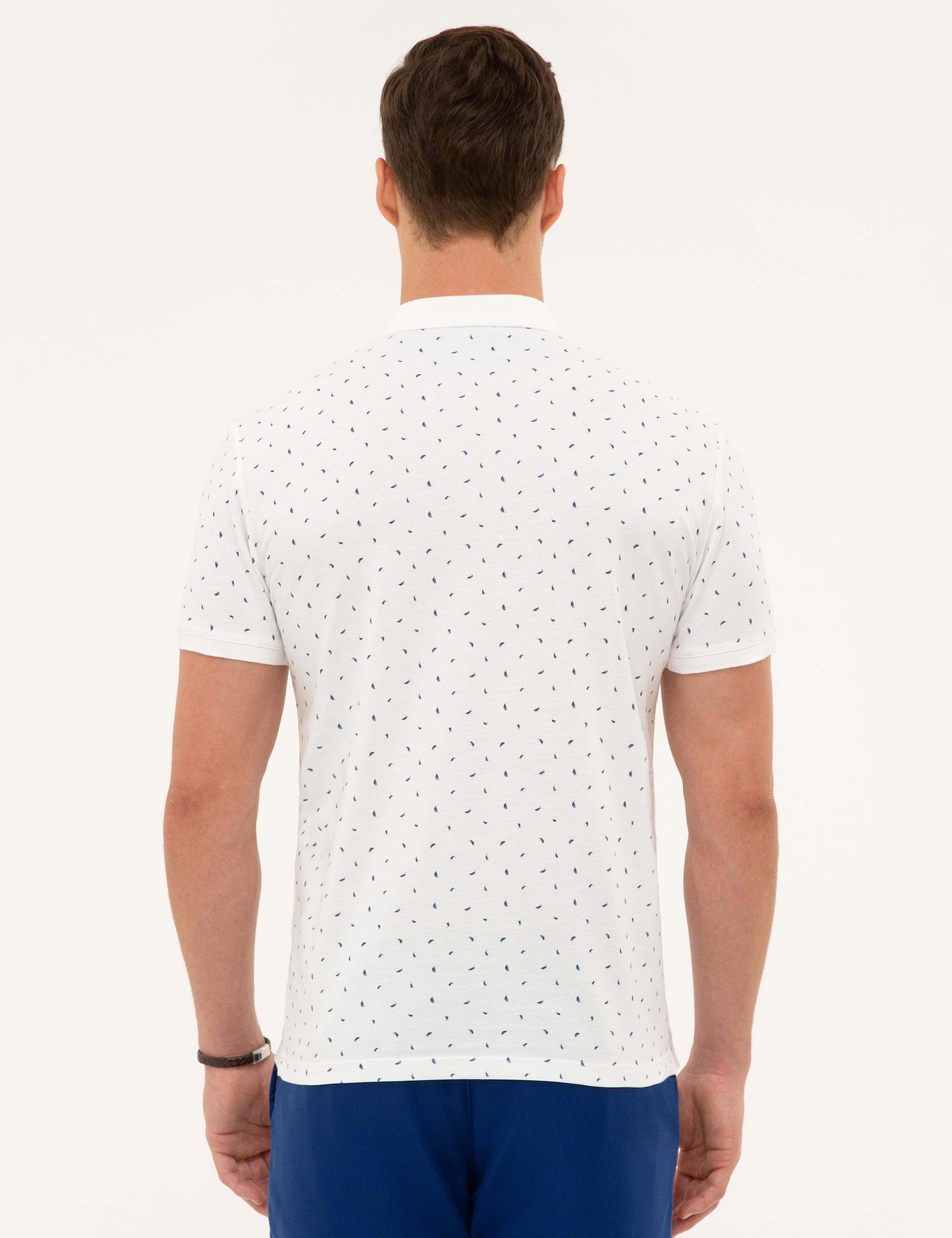 Lacivert Detaylı Beyaz Slim Fit Polo Yaka Tişört