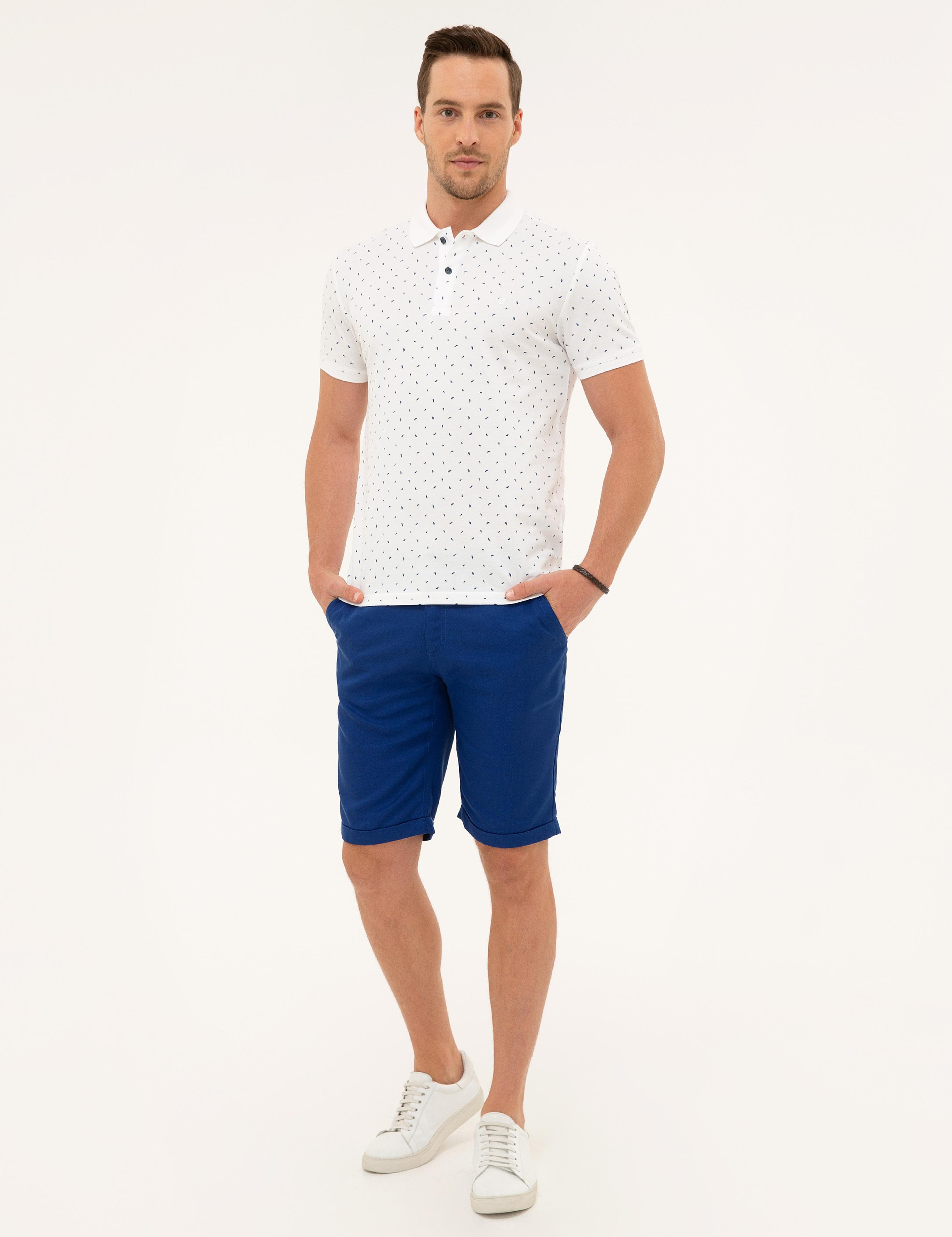 Lacivert Detaylı Beyaz Slim Fit Polo Yaka Tişört
