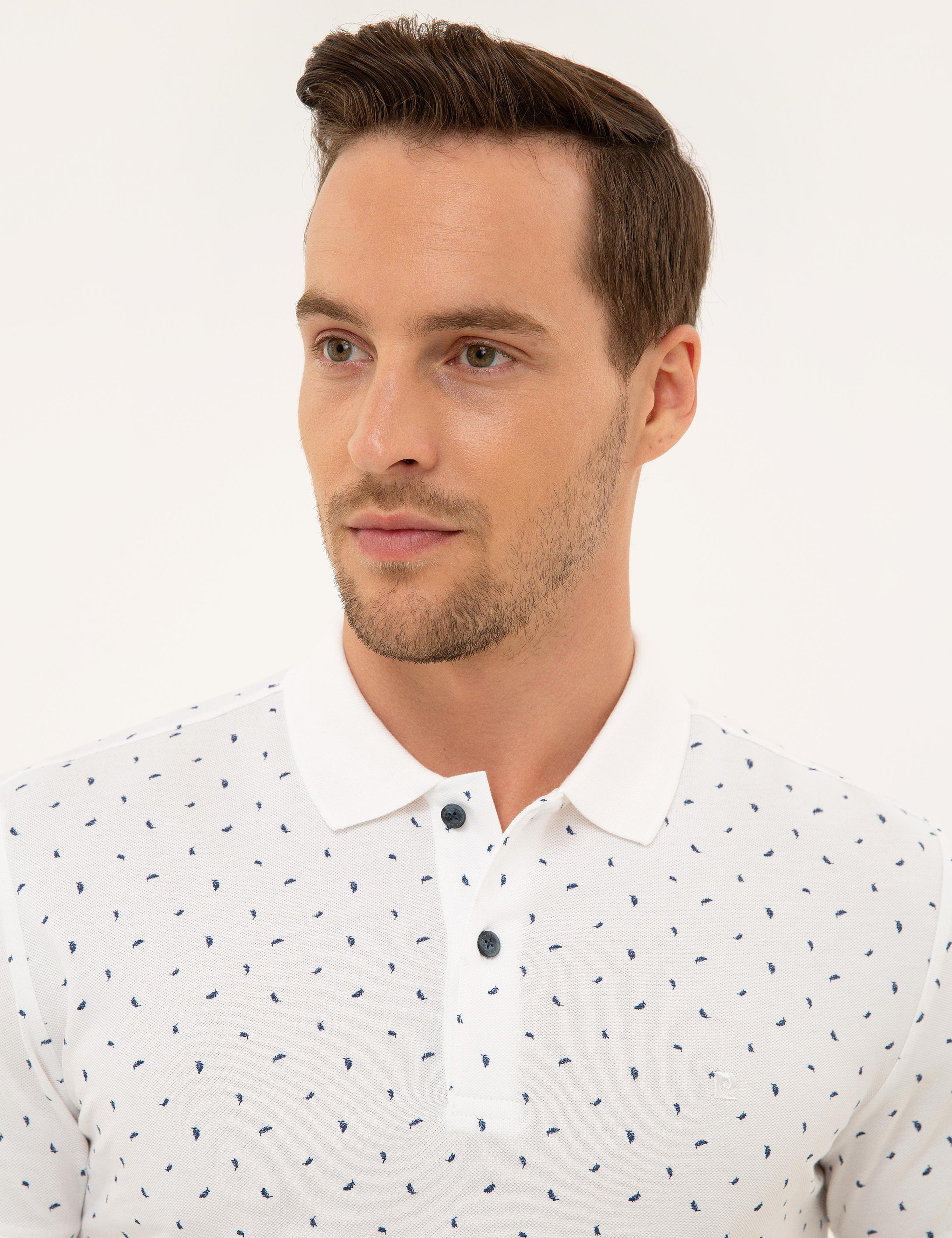 Lacivert Detaylı Beyaz Slim Fit Polo Yaka Tişört