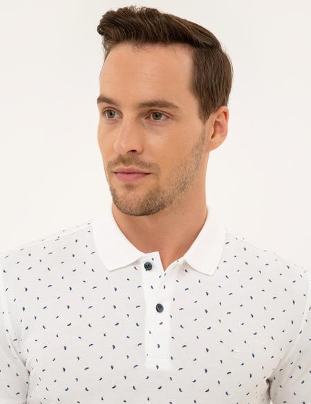 Lacivert Detaylı Beyaz Slim Fit Polo Yaka Tişört - 50226620007