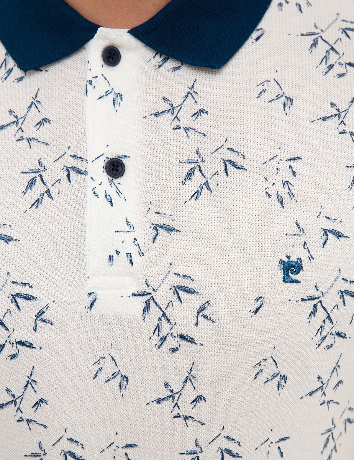 Lacivert Detaylı Beyaz Slim Fit Polo Yaka T-Shirt - 50226636006