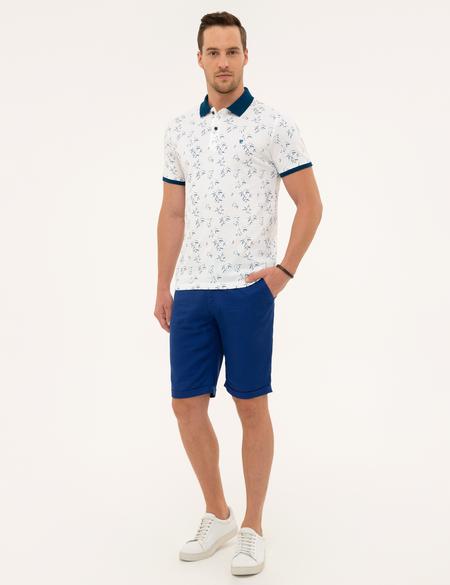 Lacivert Detaylı Beyaz Slim Fit Polo Yaka T-Shirt - 50226636006