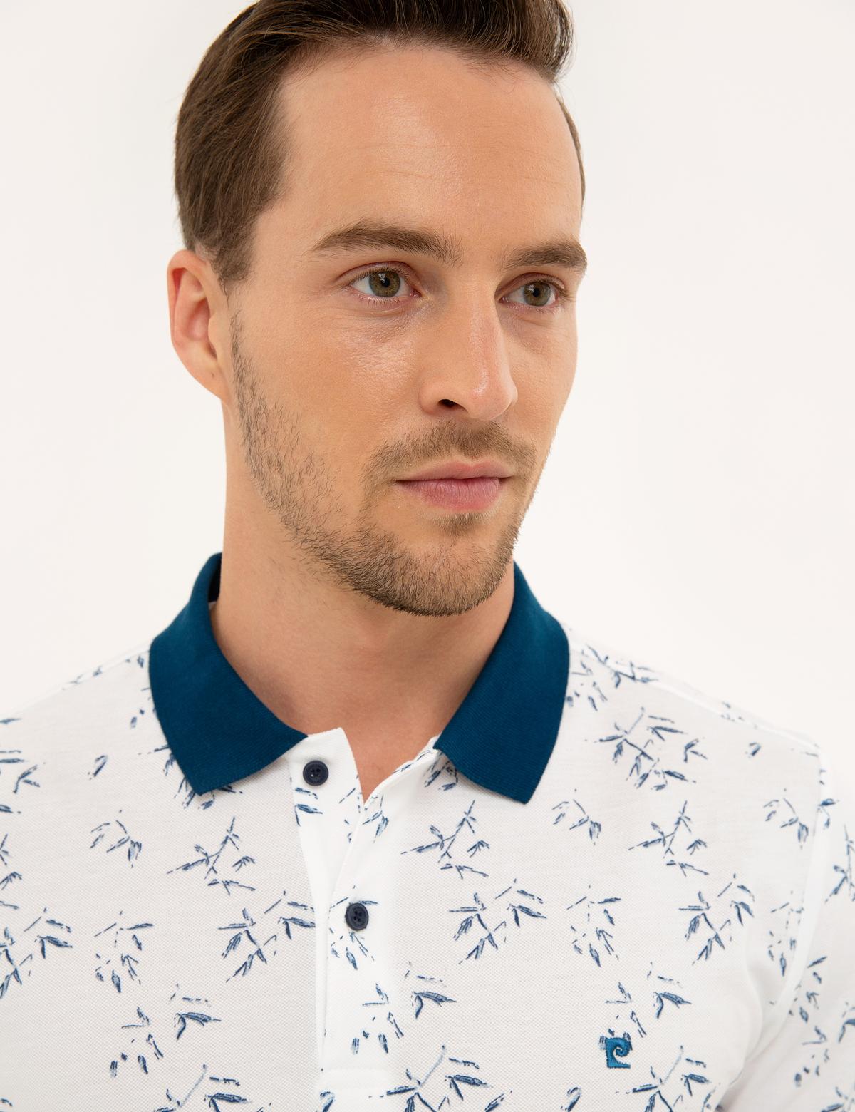 Lacivert Detaylı Beyaz Slim Fit Polo Yaka T-Shirt - 50226636006