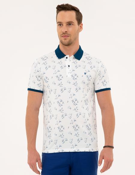 Lacivert Detaylı Beyaz Slim Fit Polo Yaka T-Shirt - 50226636006