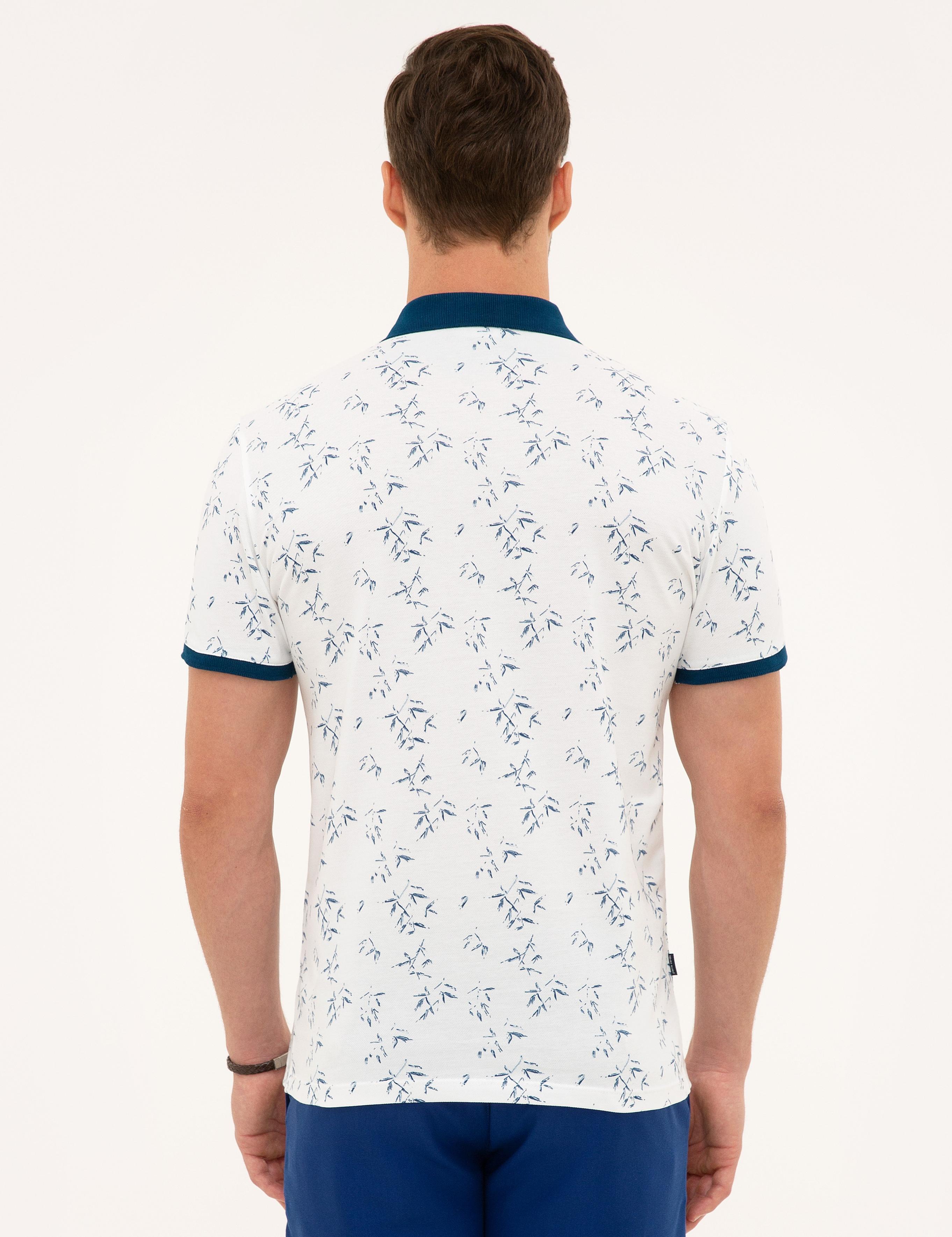 Lacivert Detaylı Beyaz Slim Fit Polo Yaka T-Shirt