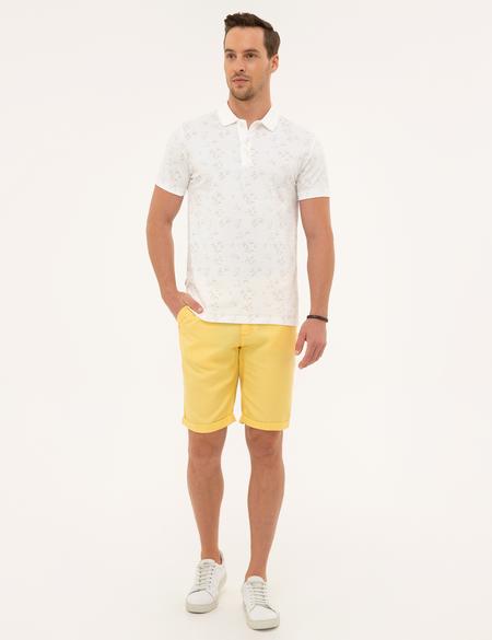 Bej Detaylı Beyaz Slim Fit Polo Yaka T-Shirt - 50226636015