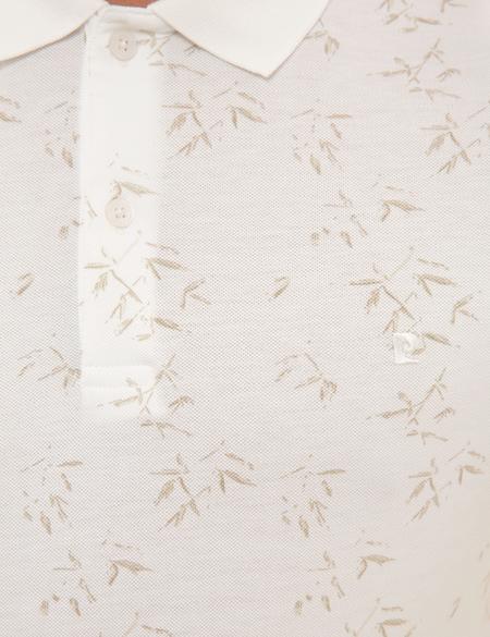 Bej Detaylı Beyaz Slim Fit Polo Yaka T-Shirt - 50226636015