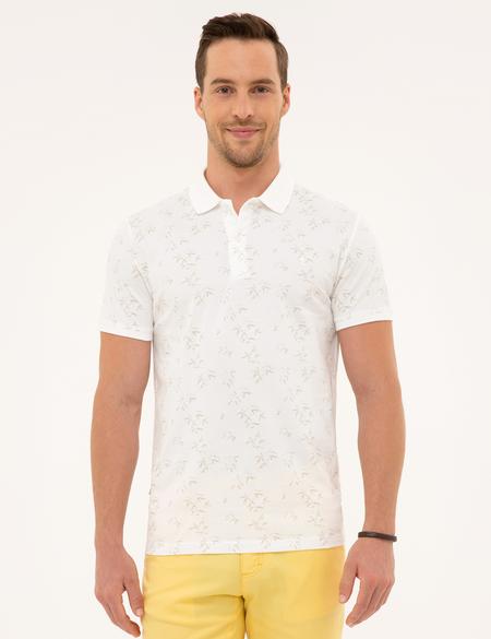 Bej Detaylı Beyaz Slim Fit Polo Yaka T-Shirt - 50226636015
