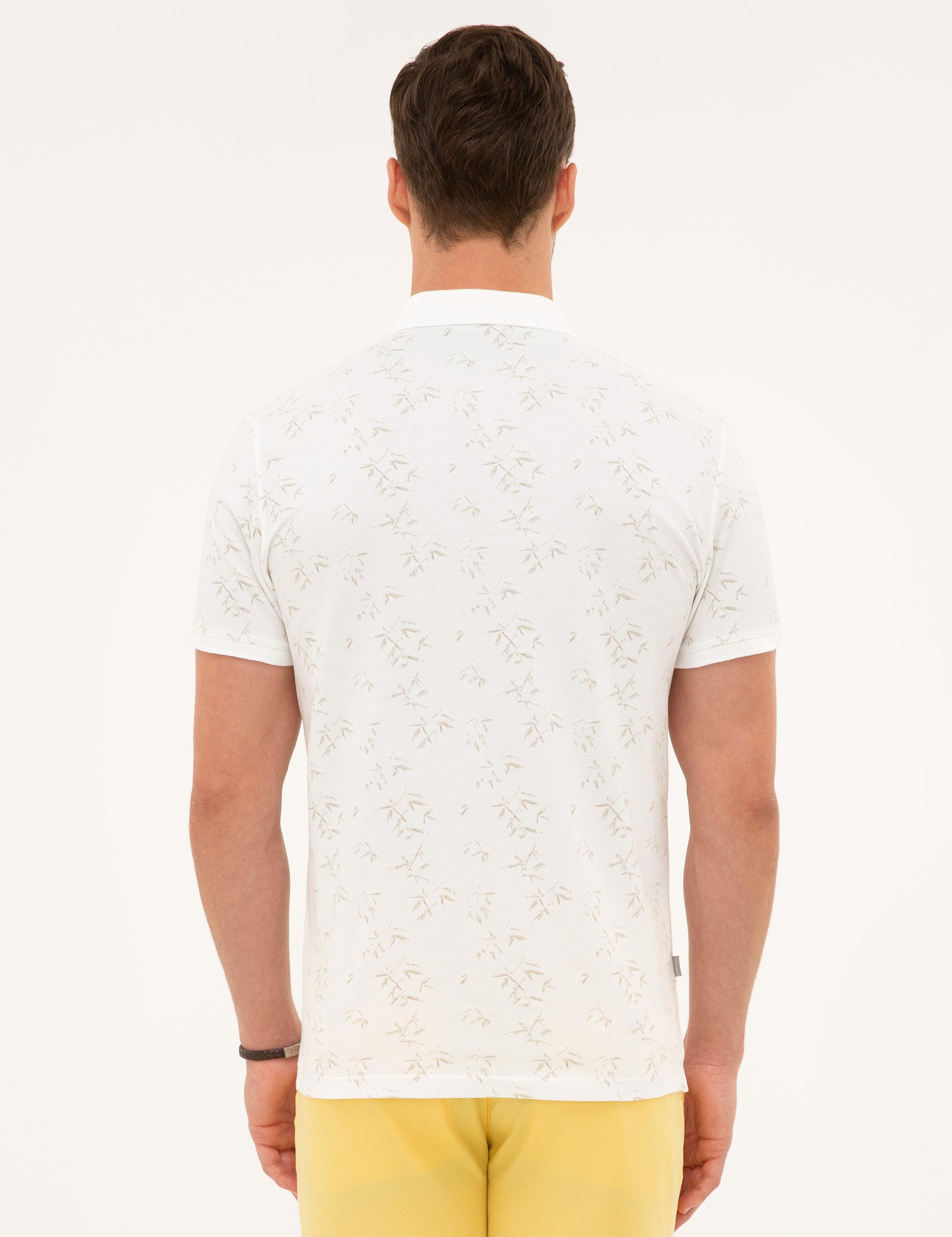 Bej Detaylı Beyaz Slim Fit Polo Yaka T-Shirt