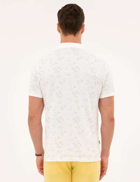 Bej Detaylı Beyaz Slim Fit Polo Yaka T-Shirt - 50226636015