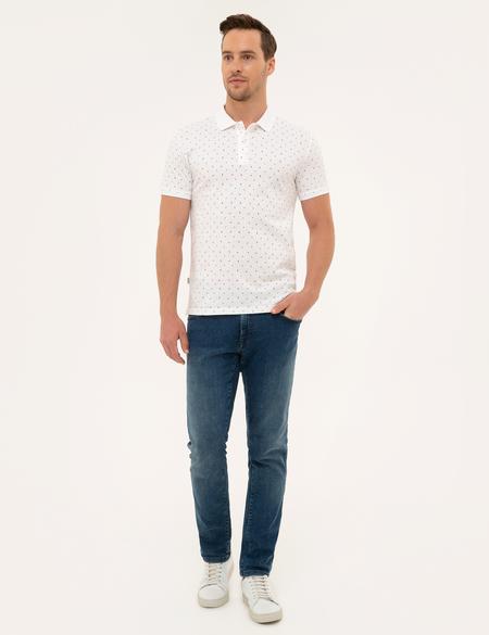 Kırmızı Detaylı Beyaz Slim Fit Polo Yaka Tişört - 50226620025