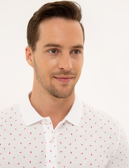 Kırmızı Detaylı Beyaz Slim Fit Polo Yaka Tişört - 50226620025