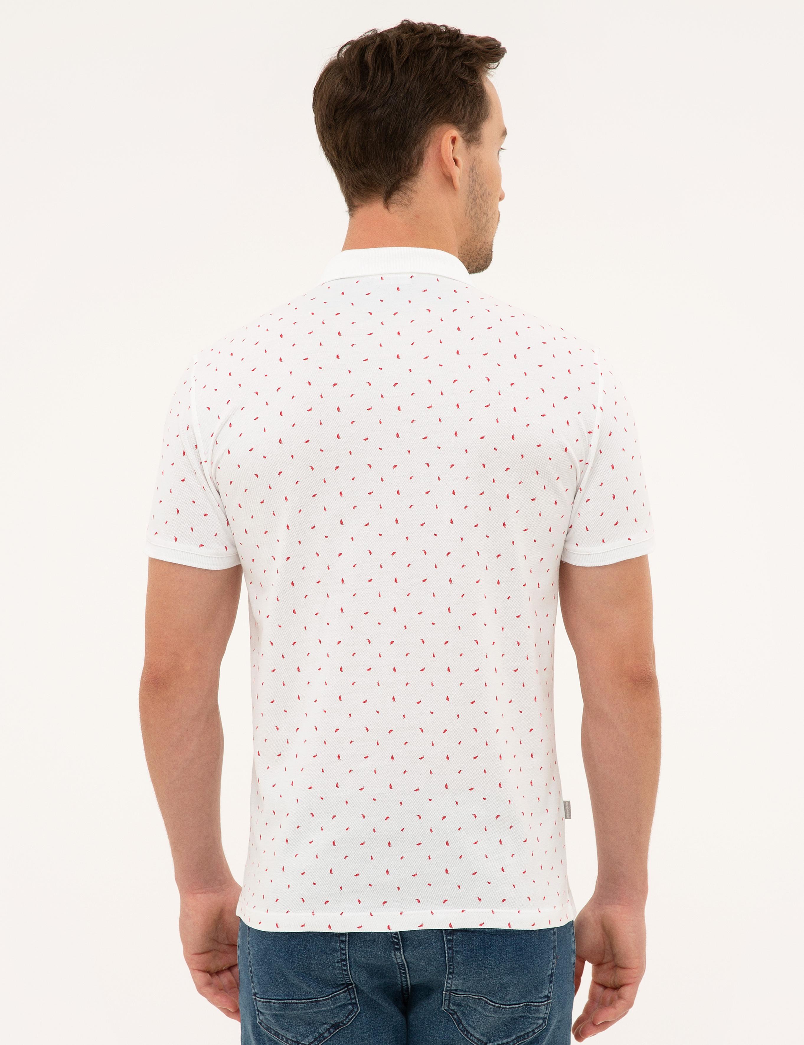 Kırmızı Detaylı Beyaz Slim Fit Polo Yaka Tişört