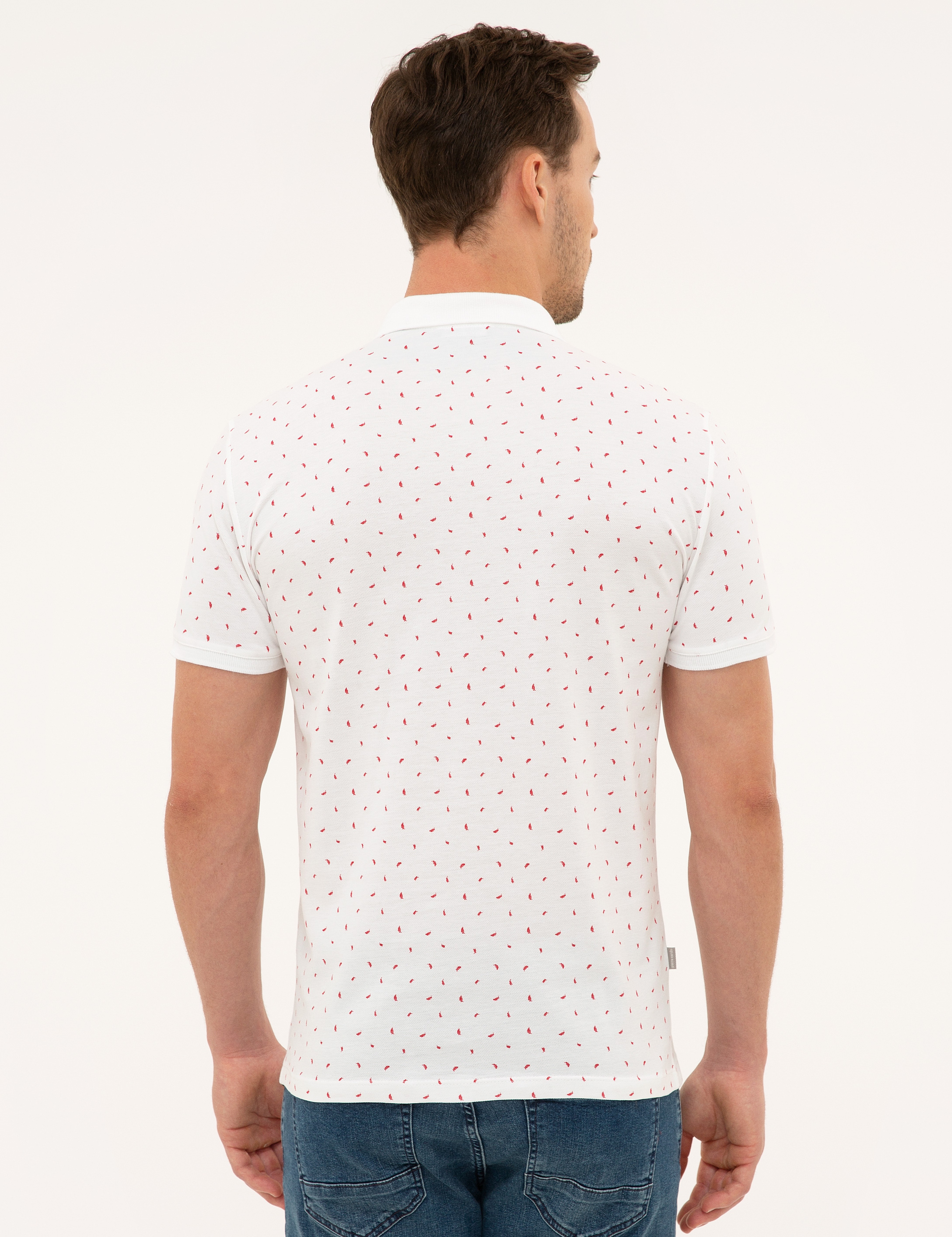 Kırmızı Detaylı Beyaz Slim Fit Polo Yaka Tişört - Image 3