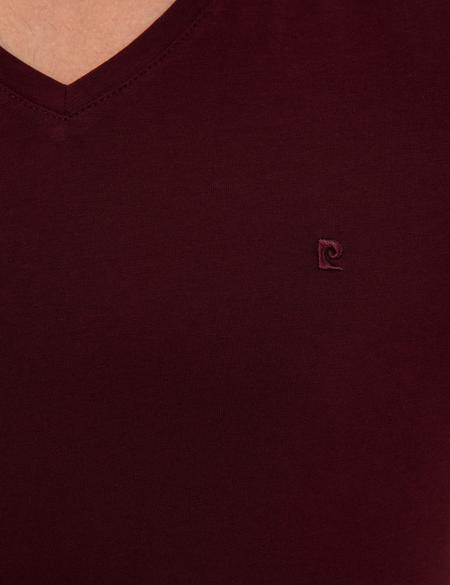 Bordo Slim Fit V Yaka Basic Tişört - 50225532043
