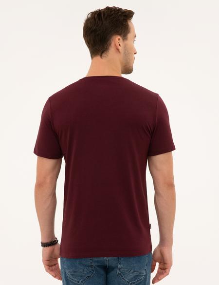 Bordo Slim Fit V Yaka Basic Tişört - 50225532043