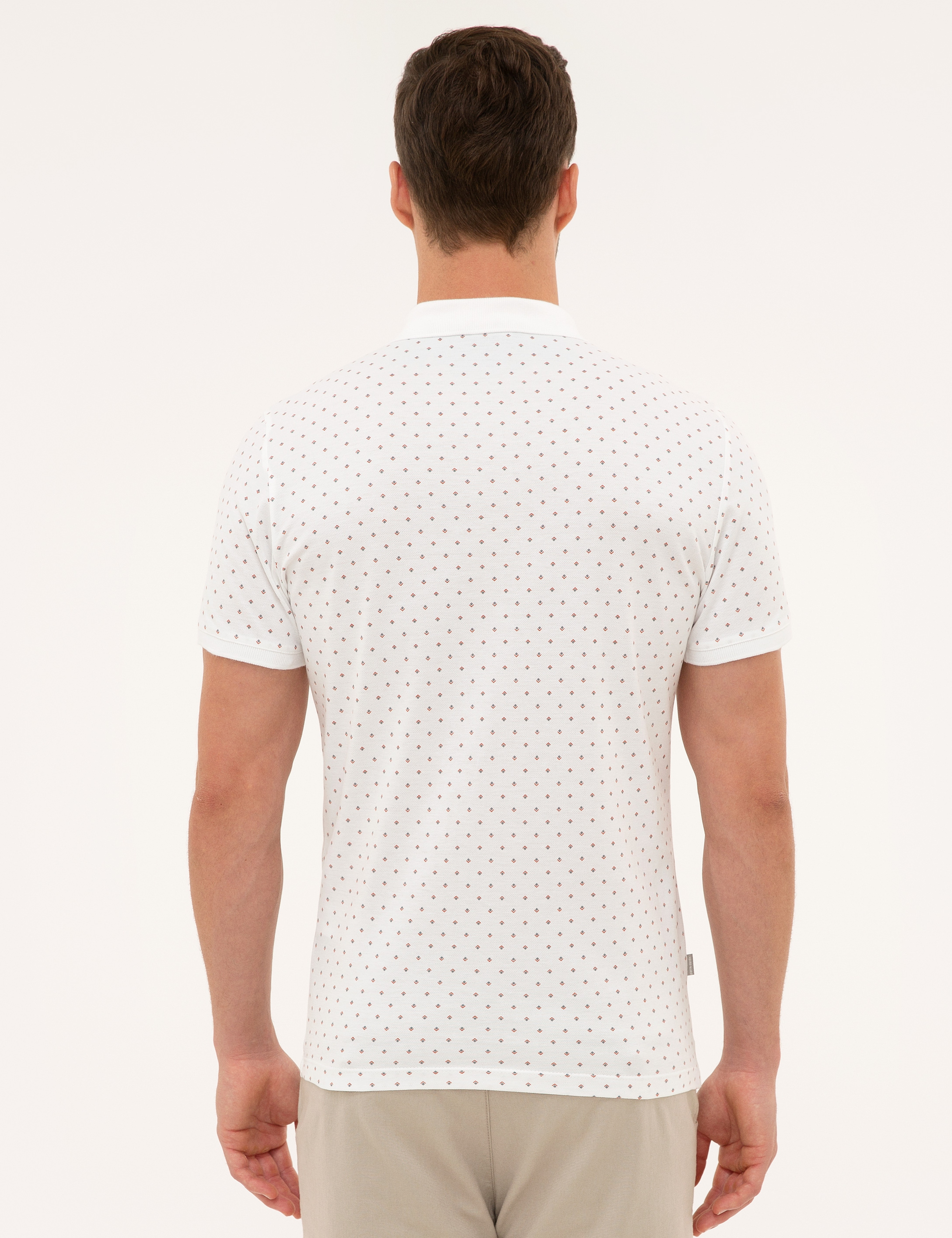 Kahverengi Detaylı Beyaz Slim Fit Polo Yaka T-Shirt - Image 3
