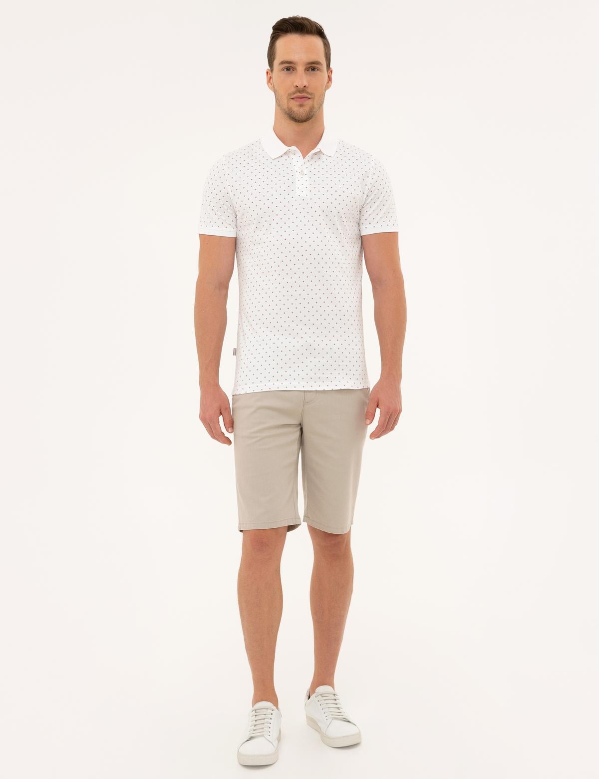 Kahverengi Detaylı Beyaz Slim Fit Polo Yaka T-Shirt - 50226638002