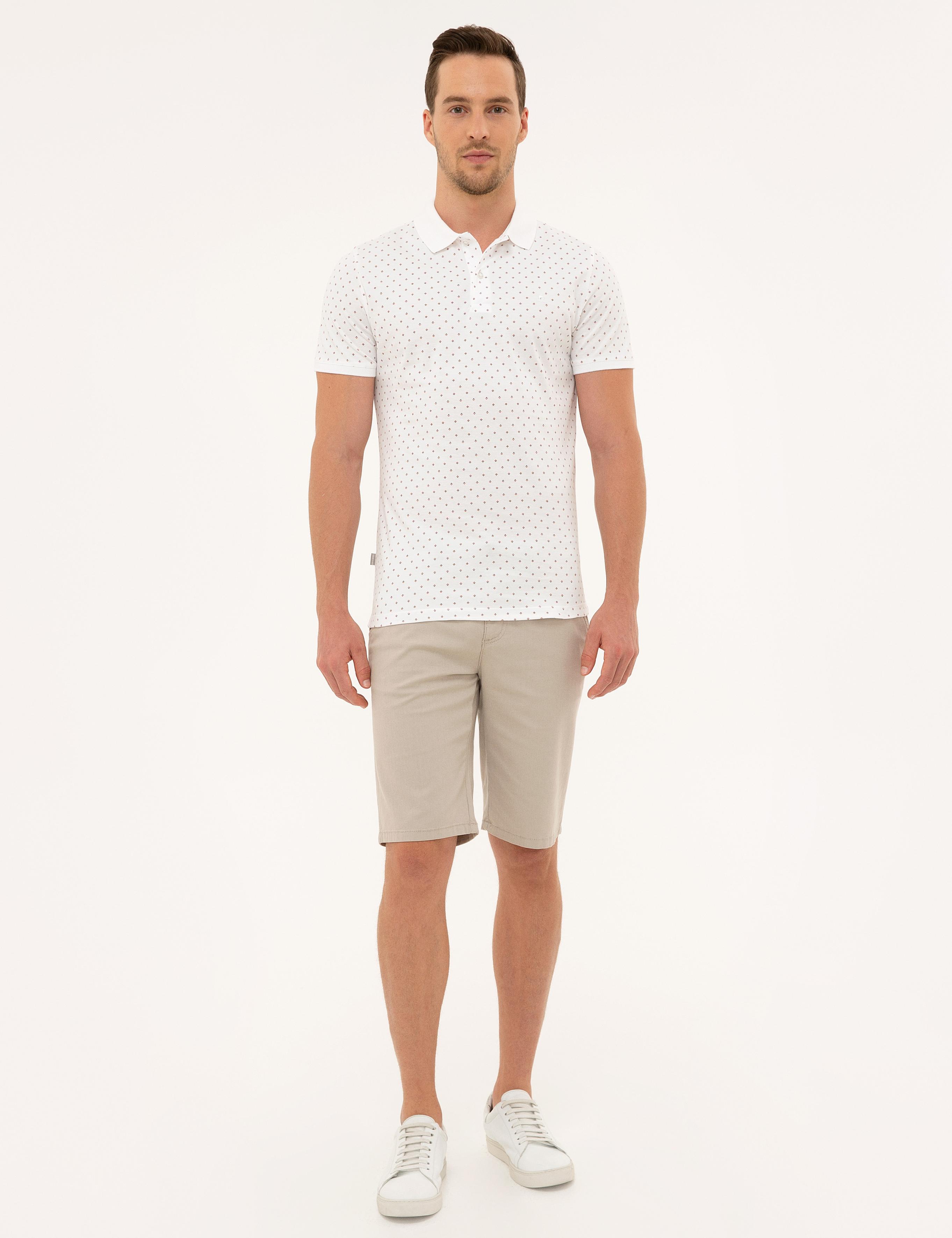 Kahverengi Detaylı Beyaz Slim Fit Polo Yaka T-Shirt