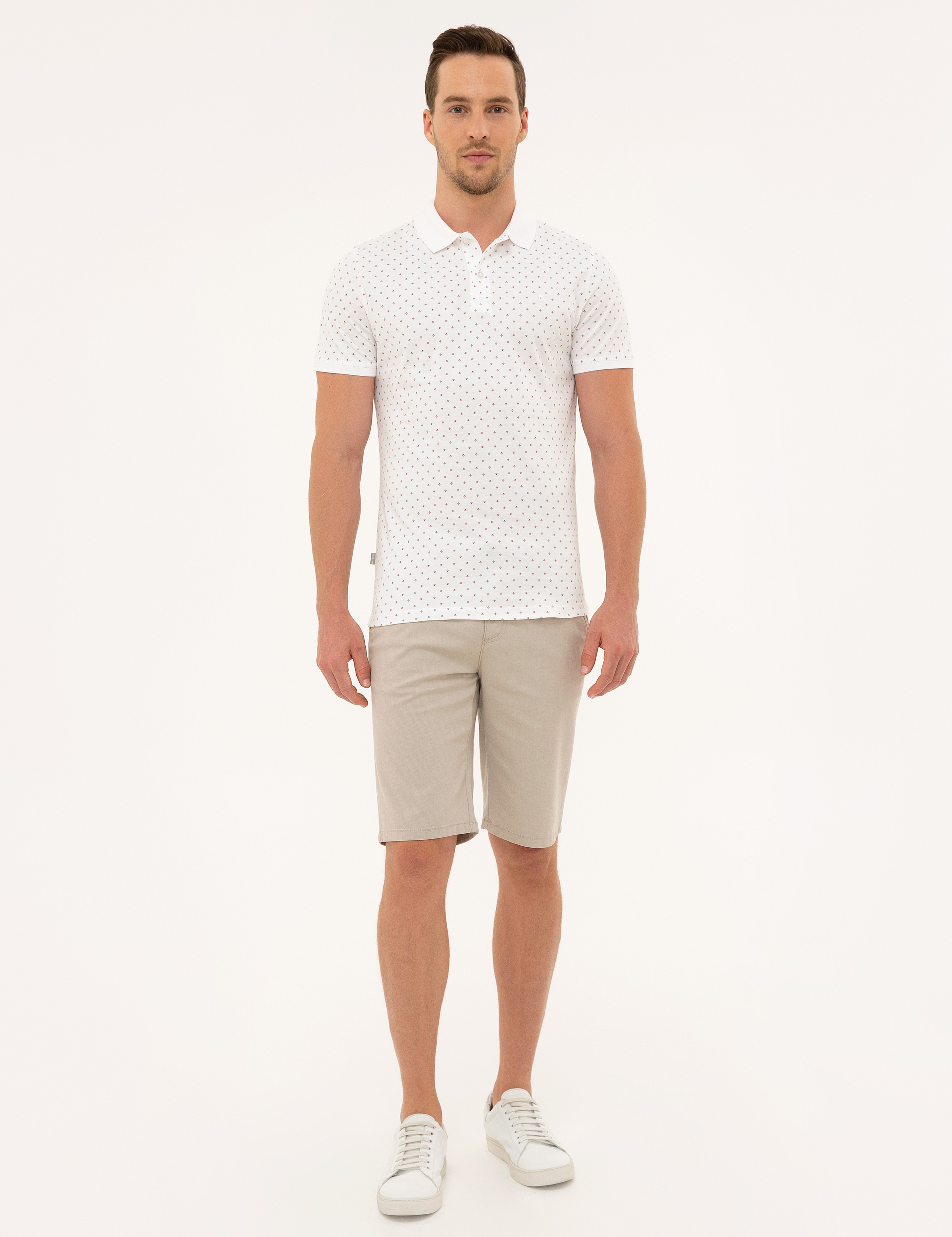 Kahverengi Detaylı Beyaz Slim Fit Polo Yaka T-Shirt - Image 4