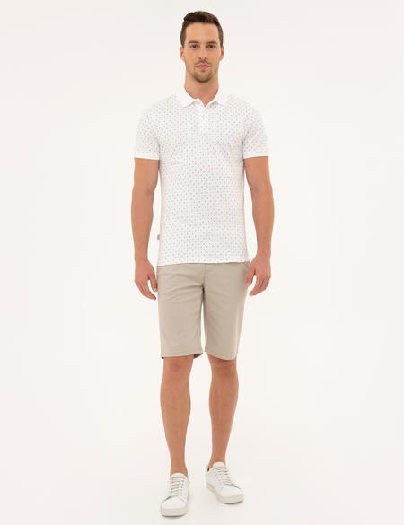 Kahverengi Detaylı Beyaz Slim Fit Polo Yaka T-Shirt - 50226638002