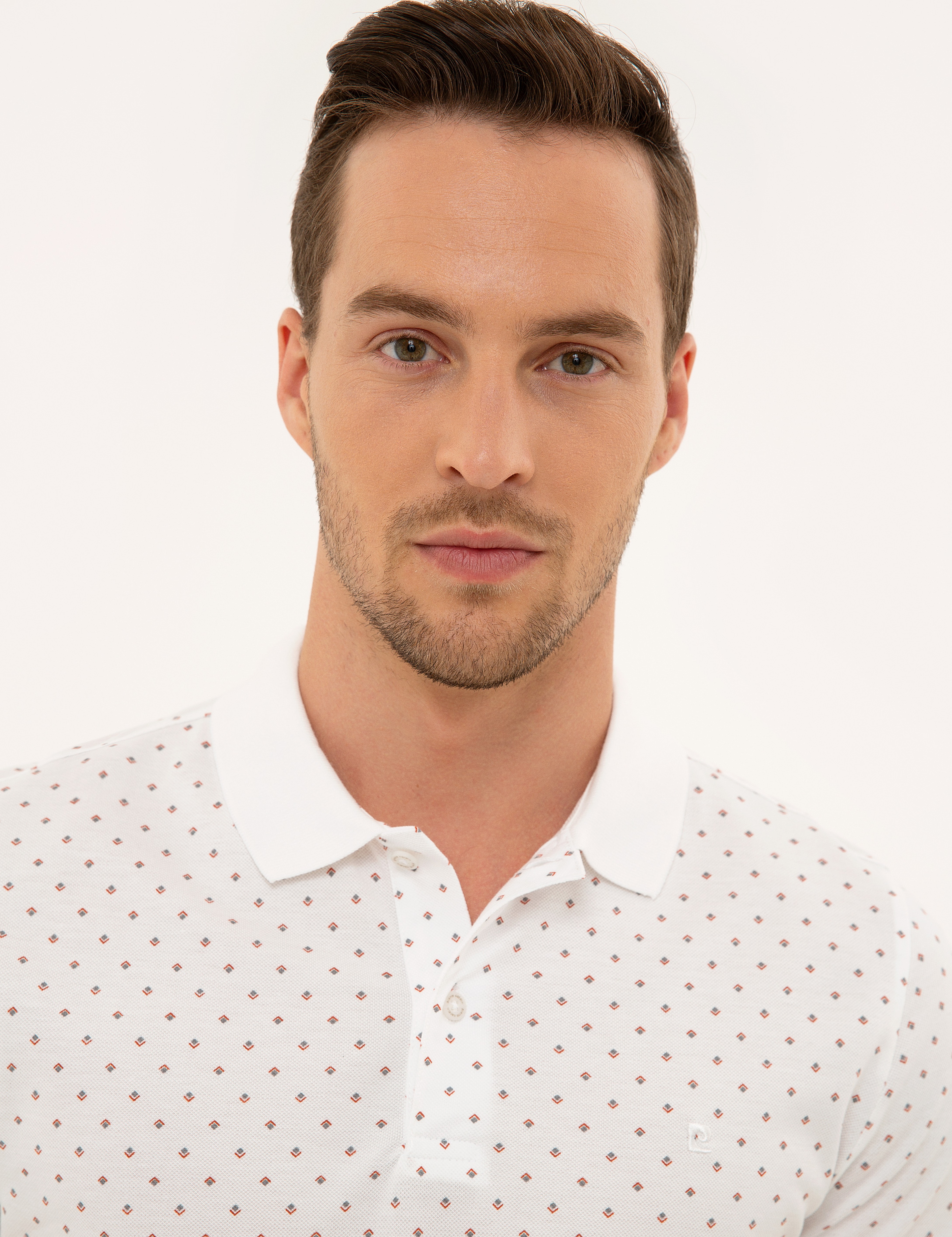 Kahverengi Detaylı Beyaz Slim Fit Polo Yaka T-Shirt - Image 2