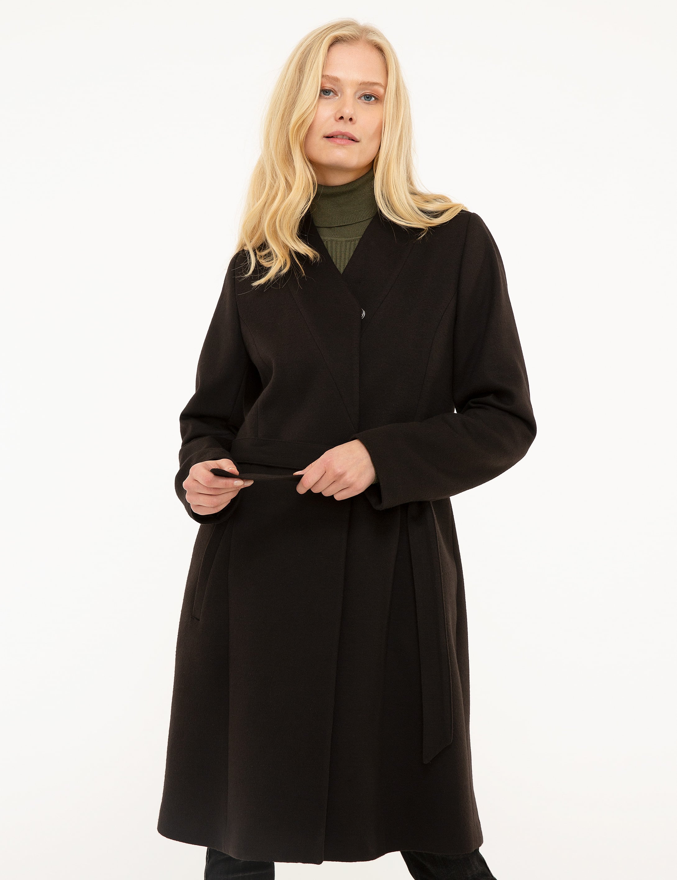 Siyah Regular Fit Kaşe Kaban
