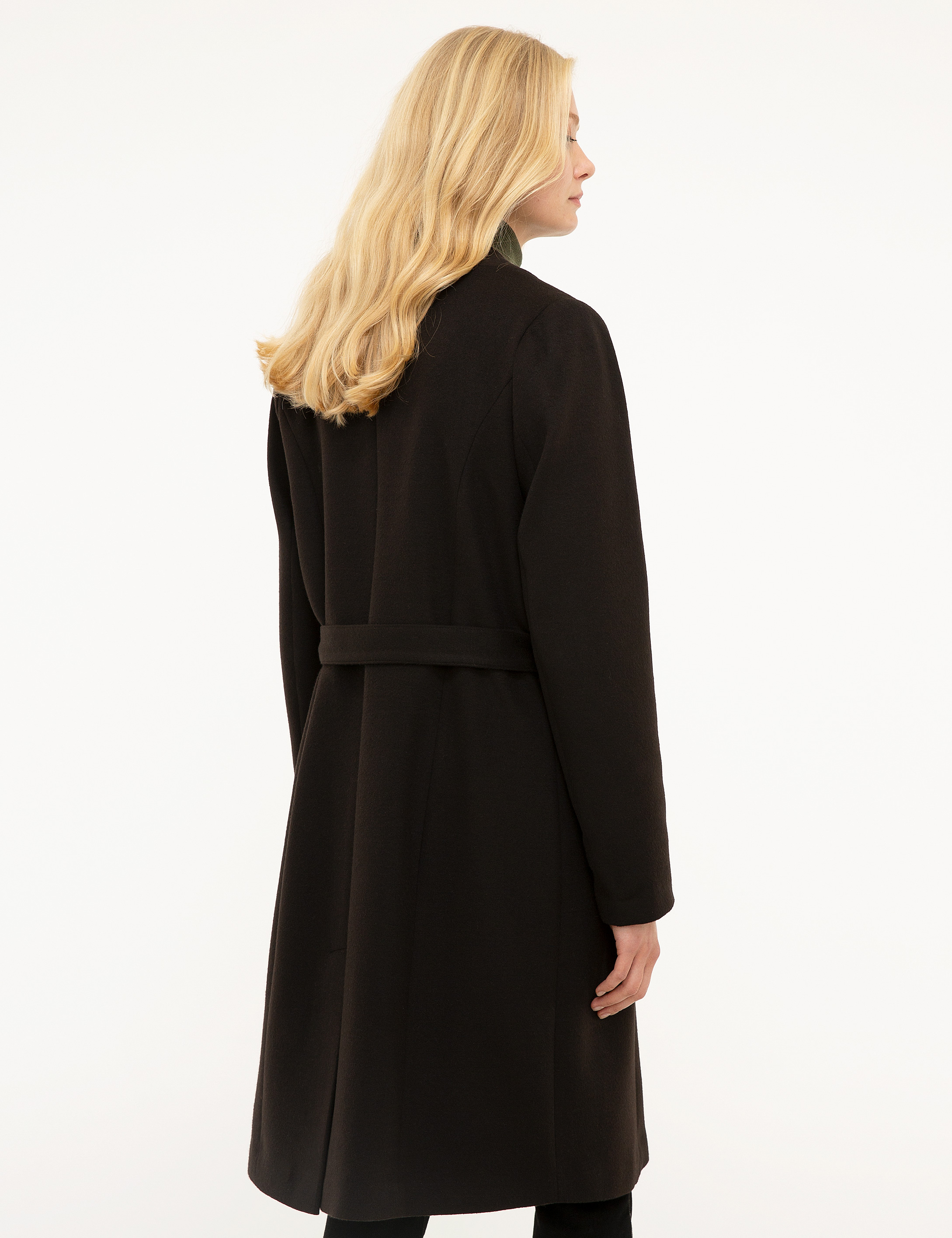 Siyah Regular Fit Kaşe Kaban - Image 4