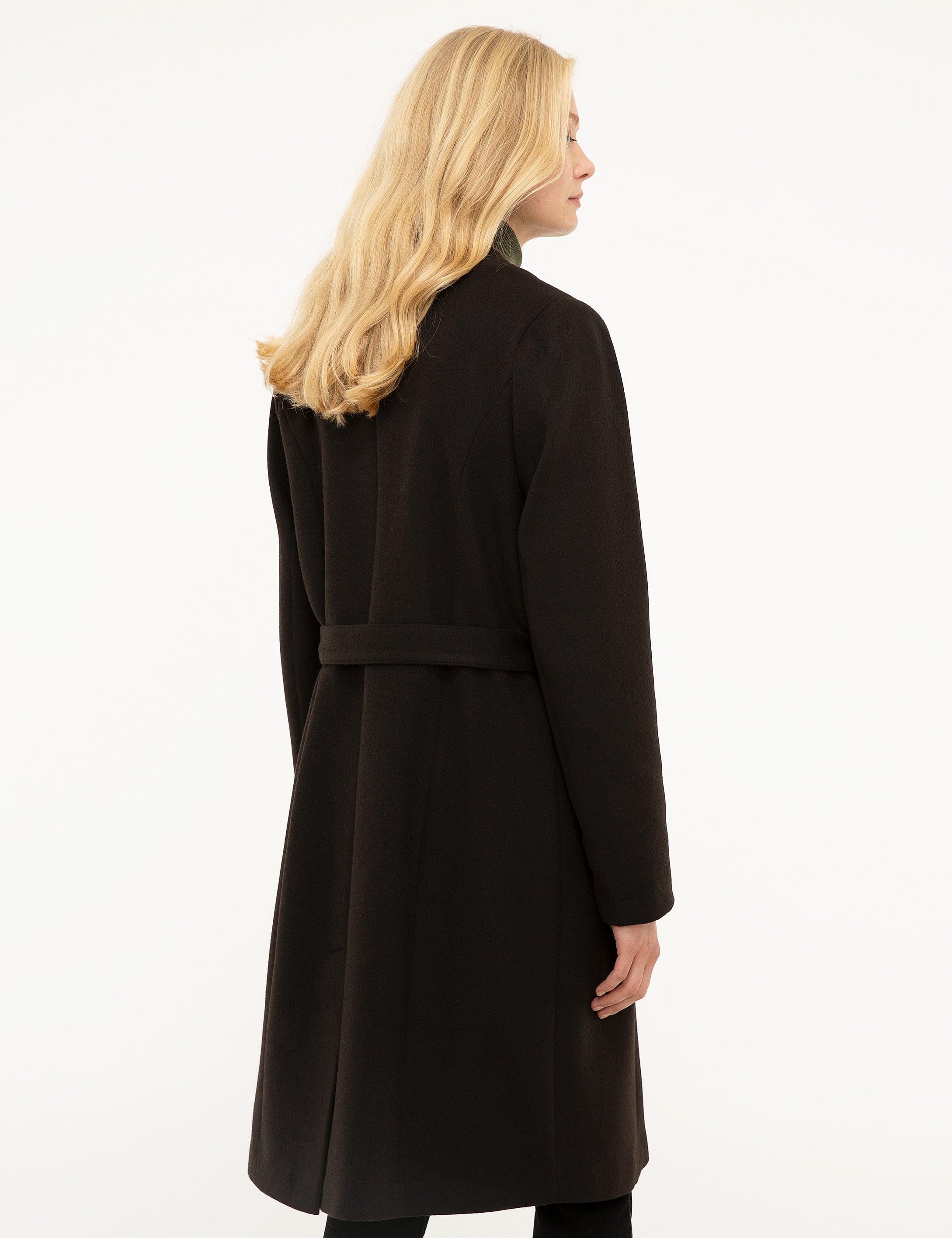 Siyah Regular Fit Kaşe Kaban